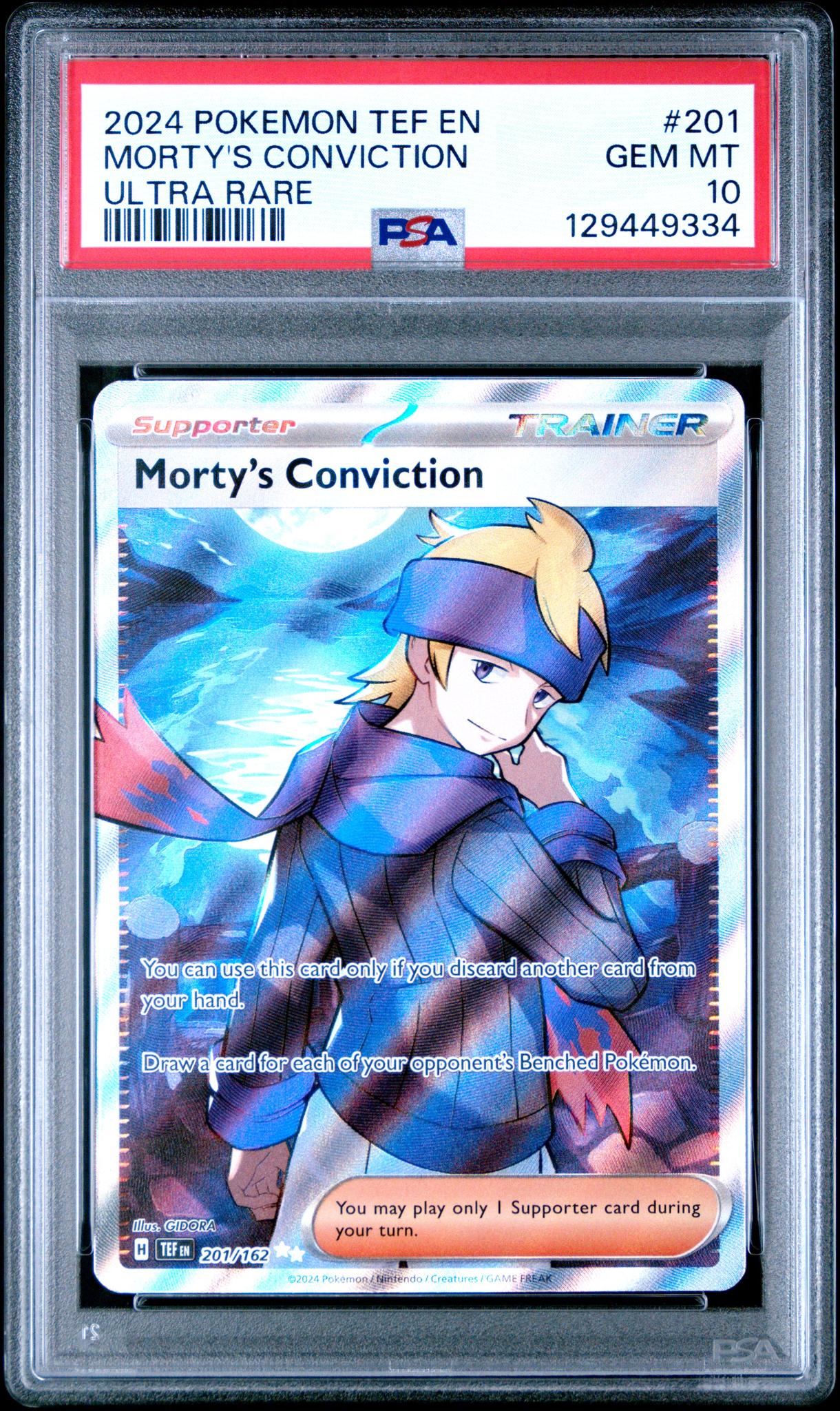 2024 Pokemon Scarlet and Violet Temporal Forces Ultra Rare Morty's Conviction #201 PSA 10