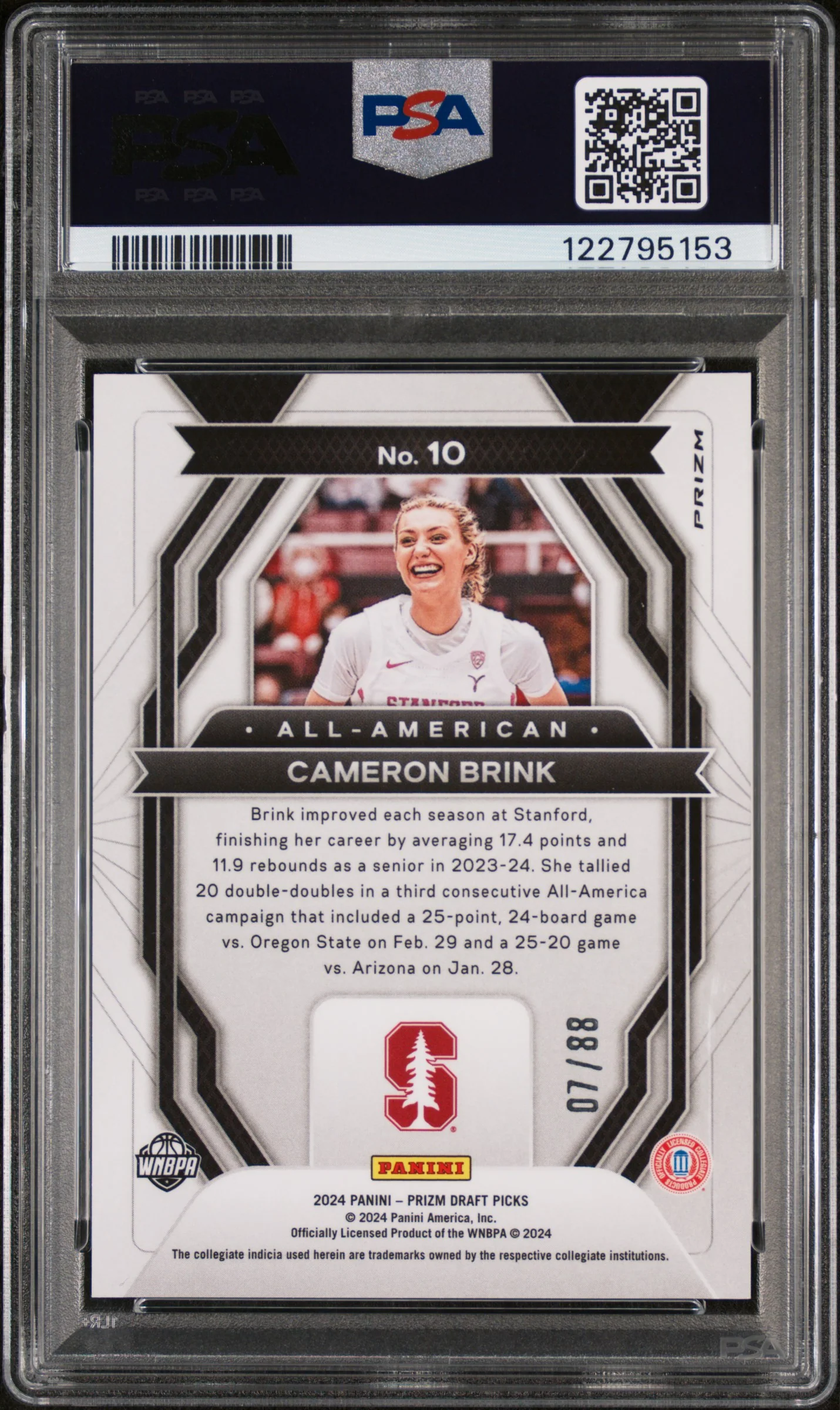 2024 Prizm #10 Cameron Brink All-American-Red Scope /88 PSA 9 - Image 2