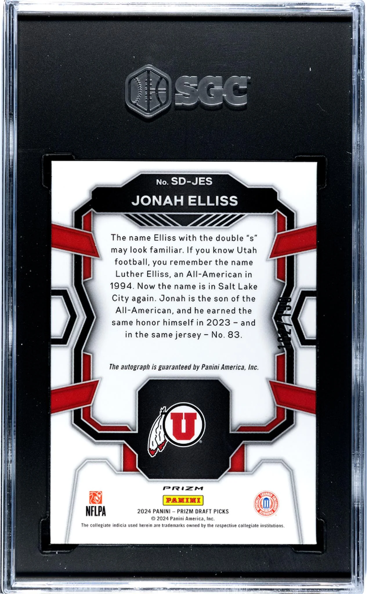 2024 Prizm #SD-JES Jonah Elliss Signing Day /199 SGC 10 - Image 2