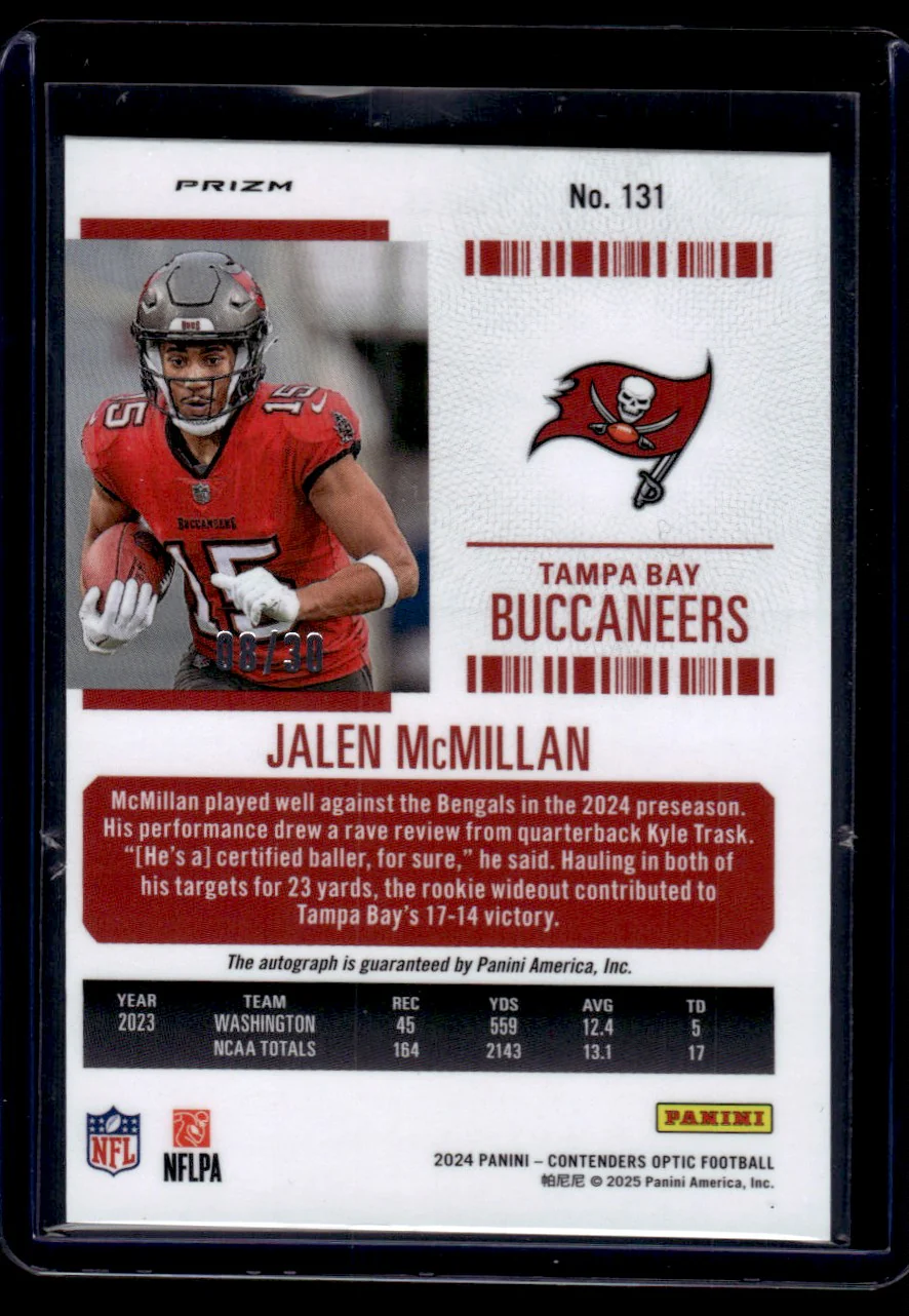 2024 Rookie Ticket Auto Jalen McMillan #131 Green Pulsar Prizm /30 - Image 2