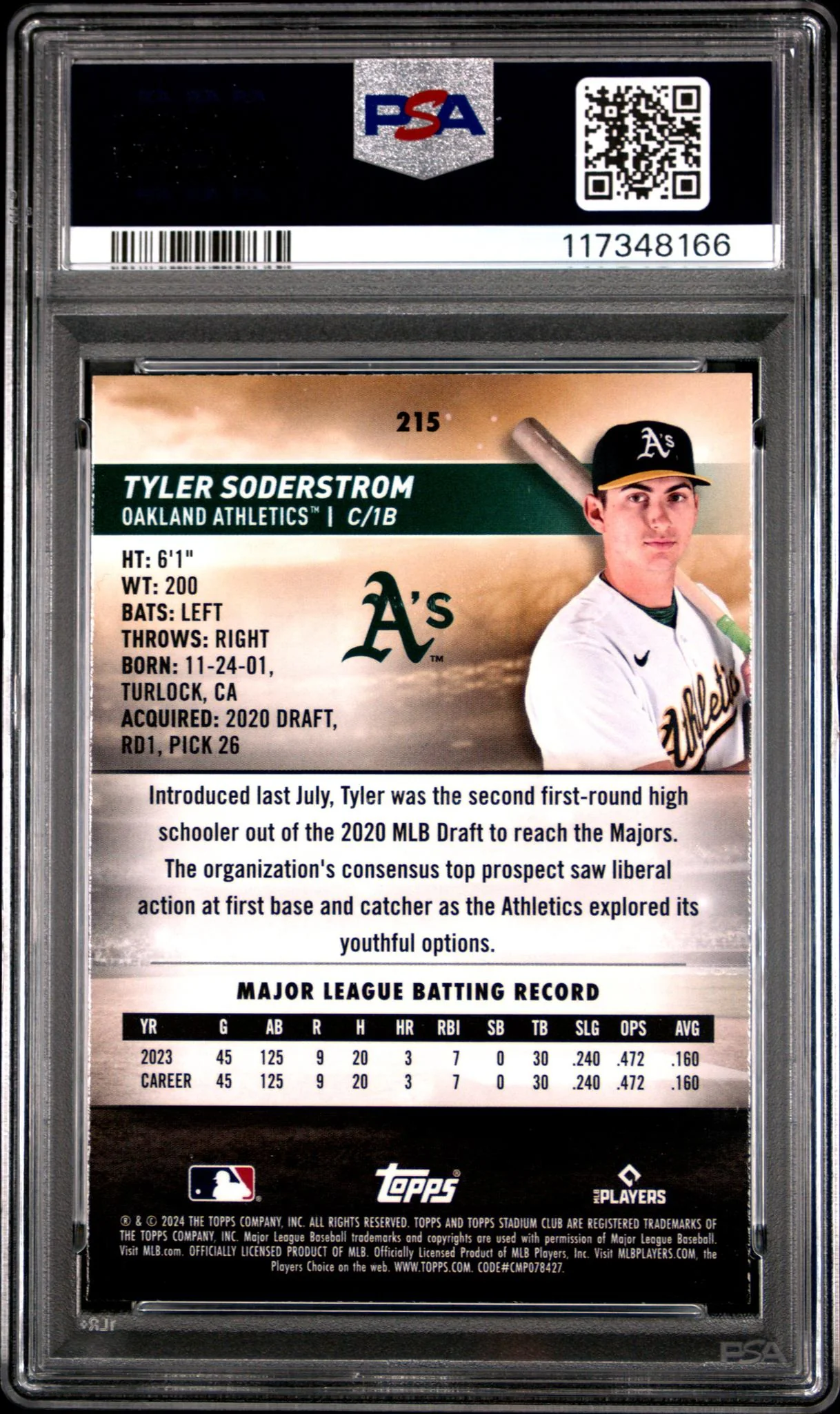 2024 Stadium Club Tyler Soderstrom #215 PSA 10 - Image 2