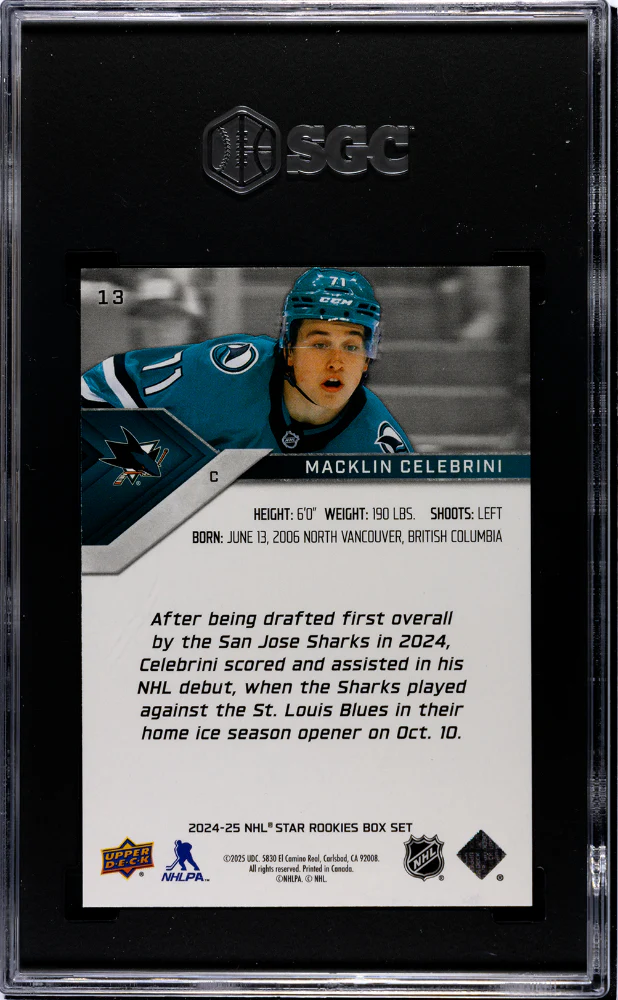 2024 Star Rookies #13 Macklin Celebrini Star Rookies Box Set SGC 10 - Image 2