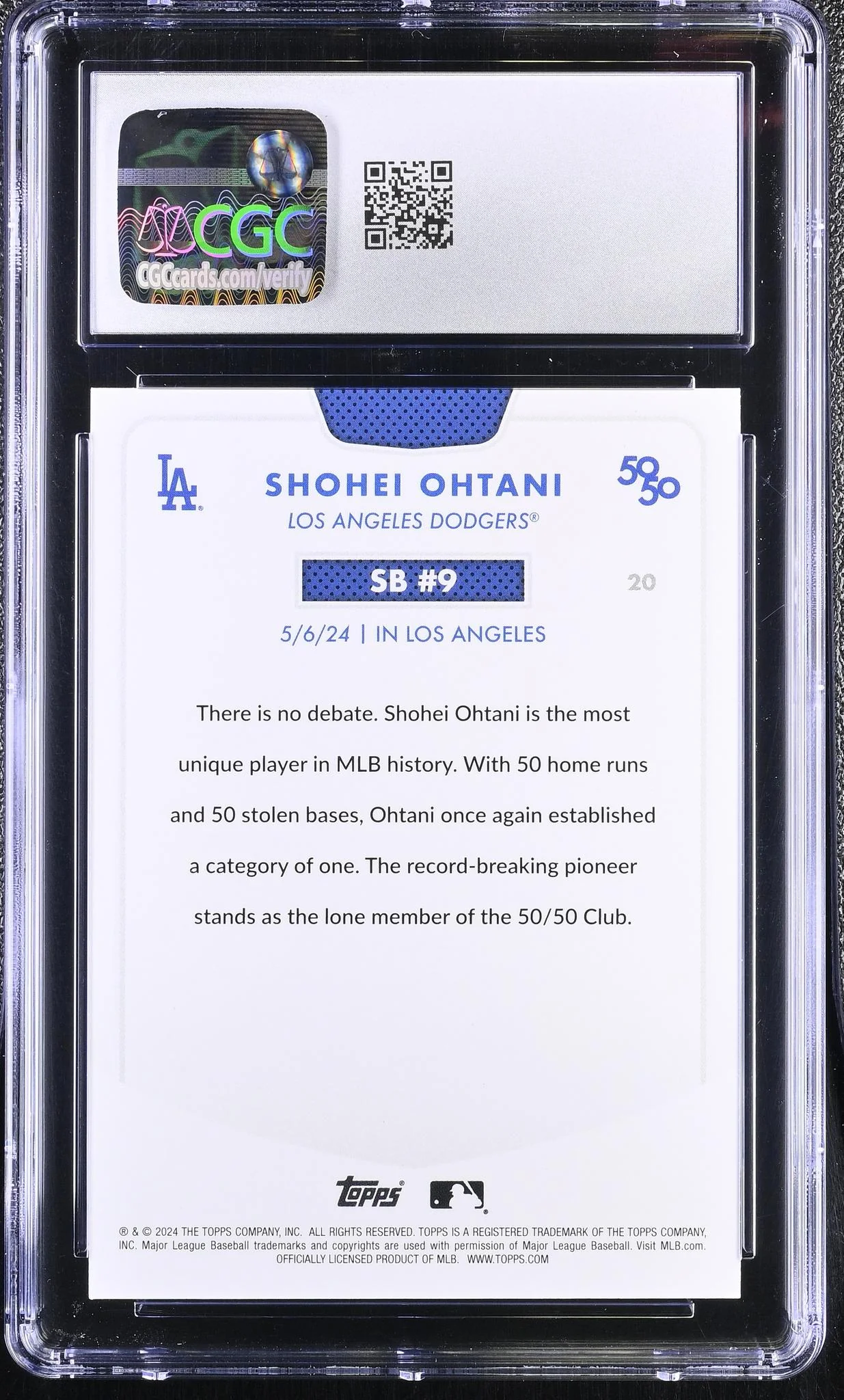 2024 Topps #20 Shohei Ohtani 50/50/50 CGC 10 - Image 2