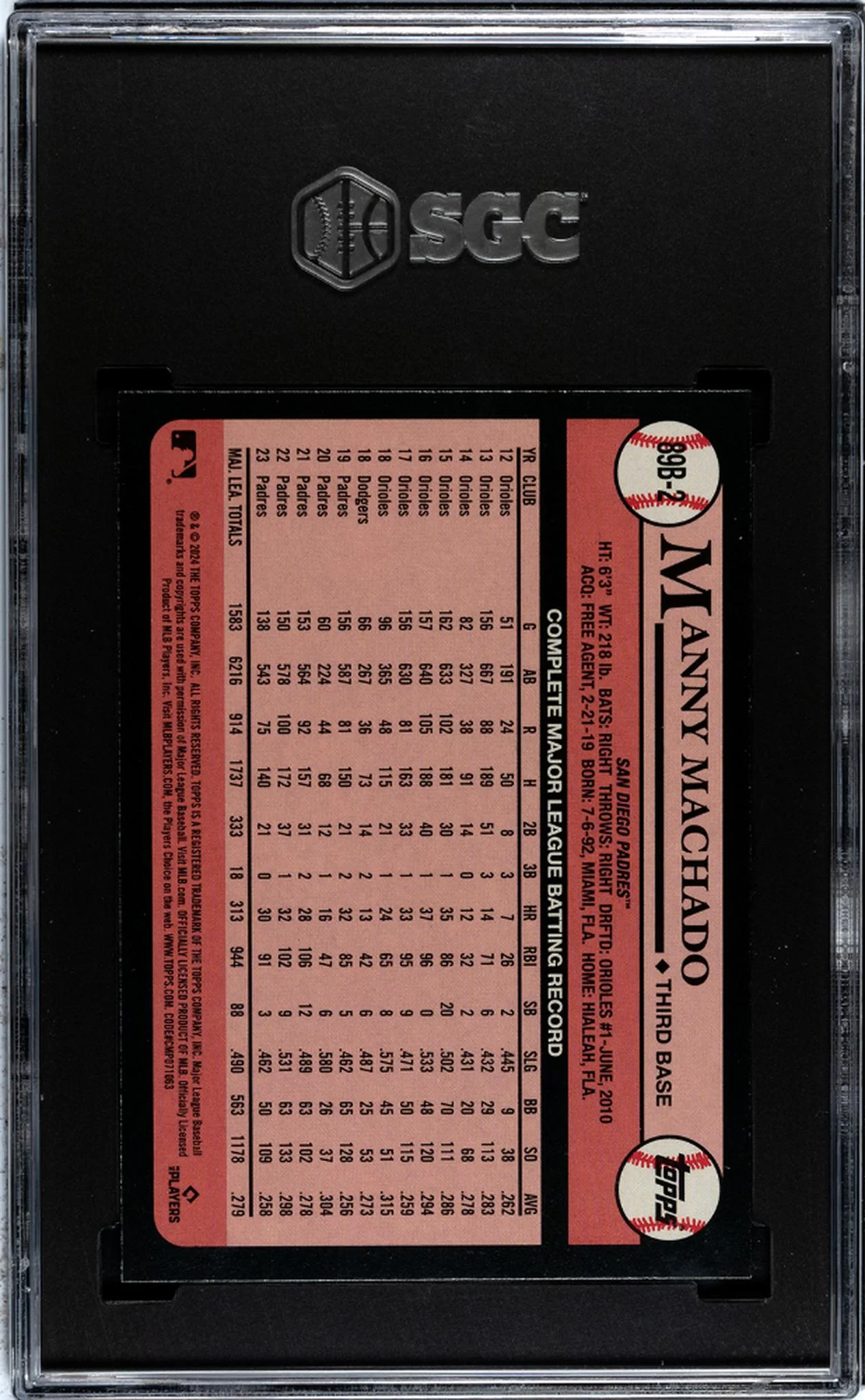 2024 Topps '89 Design Blue Manny Machado #89B-2 SGC 9.5 - Image 2