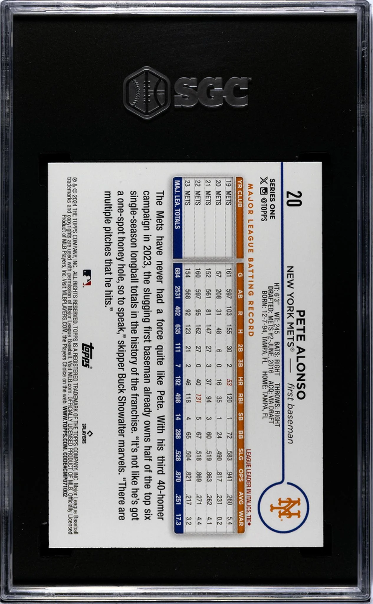 2024 Topps All-Star Game #20 Pete Alonso SGC 9.5 - Image 2