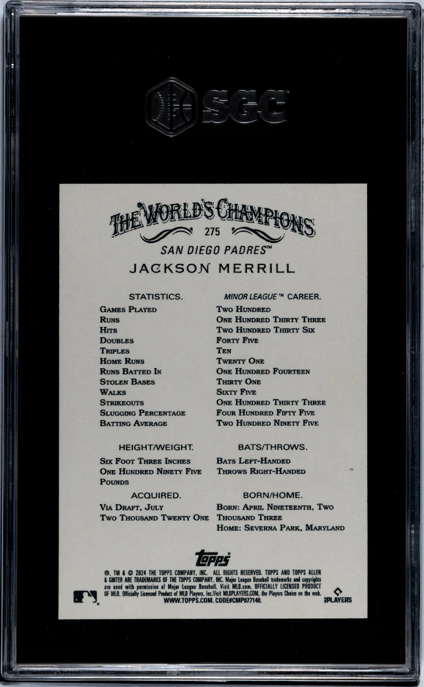 2024 Topps Allen & Ginter #275 Jackson Merrill SGC 10 - Image 2