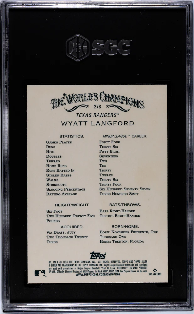 2024 Topps Allen & Ginter #278 Wyatt Langford Chrome SGC 9.5 - Image 2