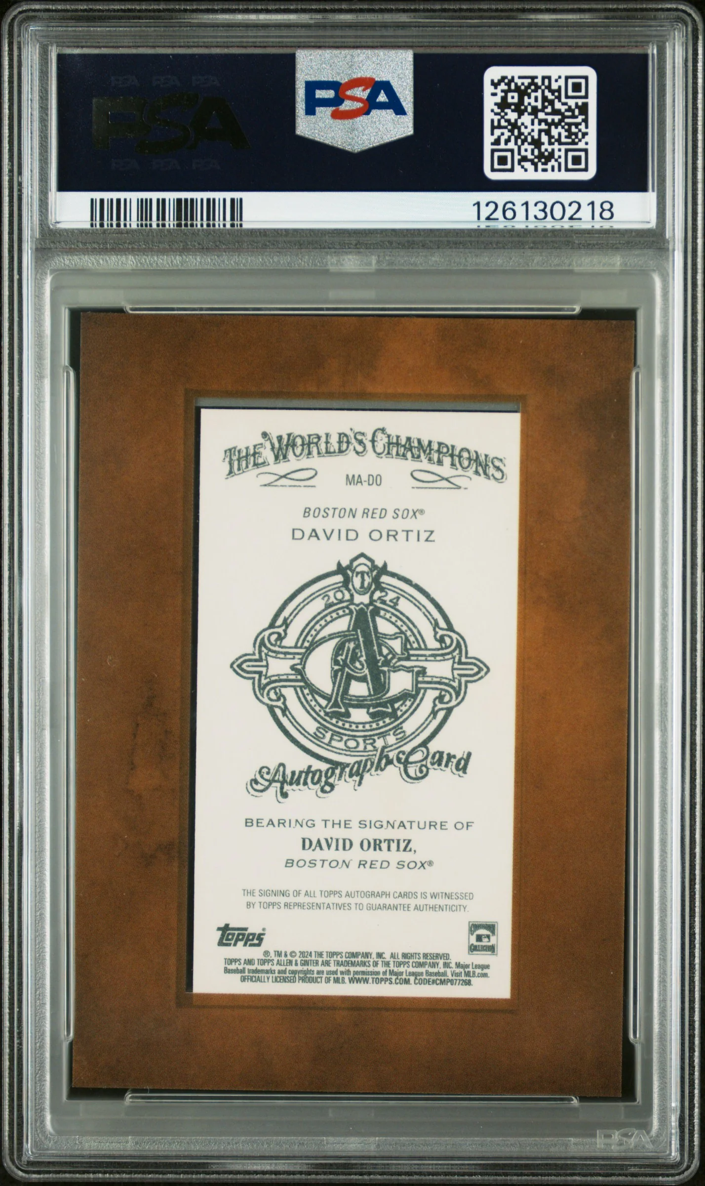 2024 Topps Allen & Ginter Mini Baseball Autographs David Ortiz #MADO PSA 10 - Image 2