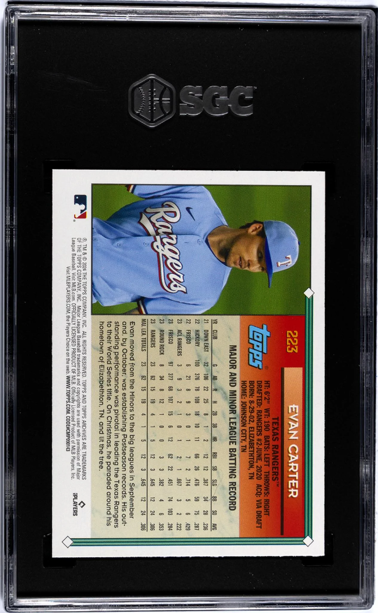 2024 Topps Archives #223 Evan Carter Archives Foilboard SGC 10 - Image 2