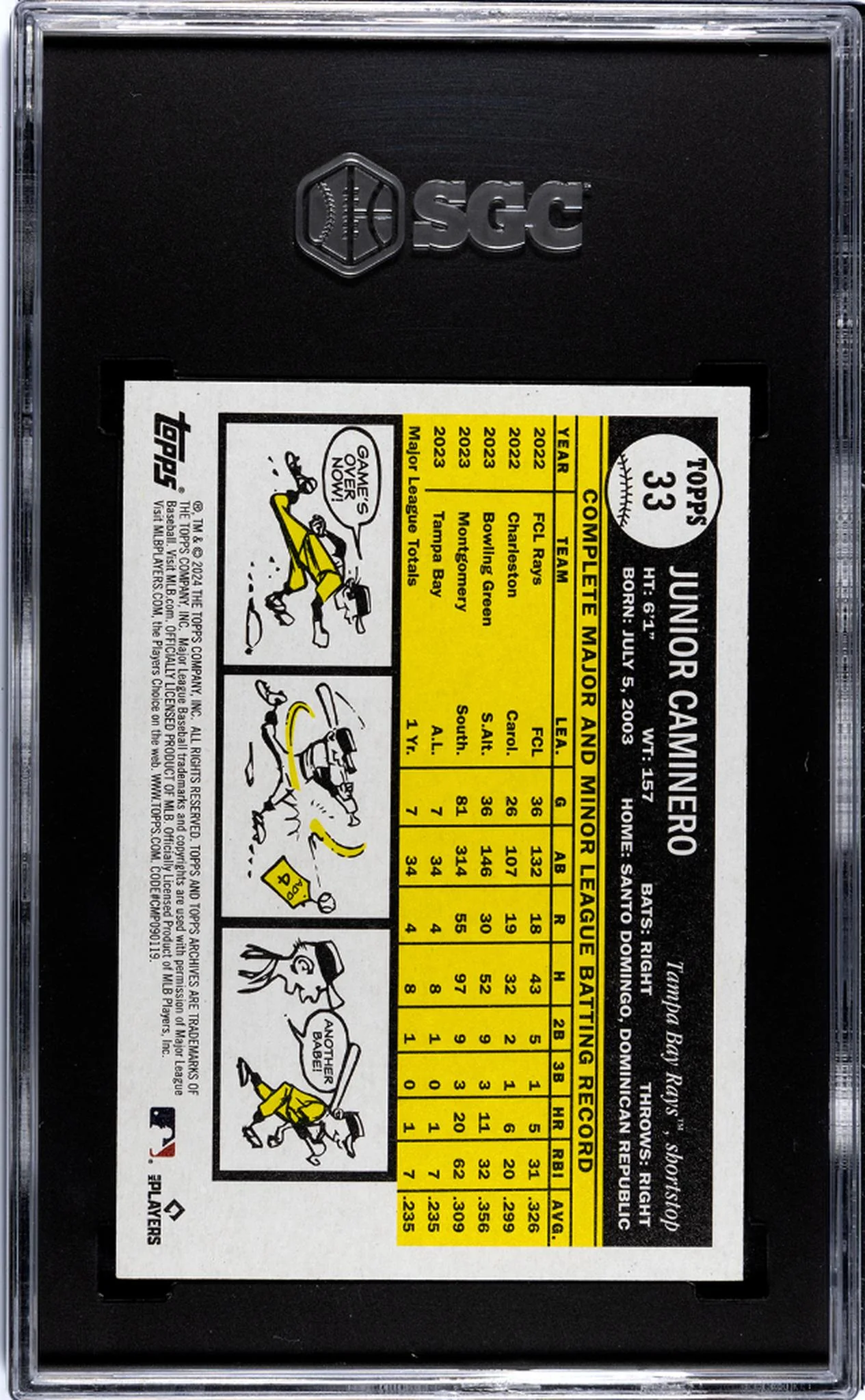 2024 Topps Archives Junior Caminero #33 RC SGC 10 - Image 2