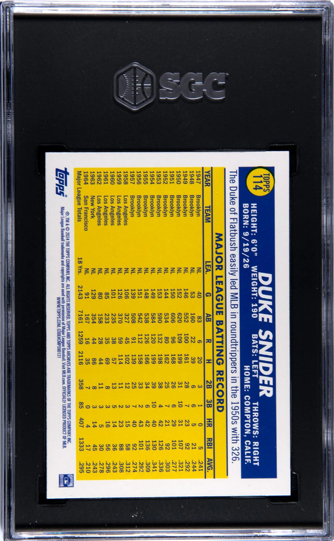 2024 Topps Archives Purple Foilboard Duke Snider #114 SGC 8 - Image 2