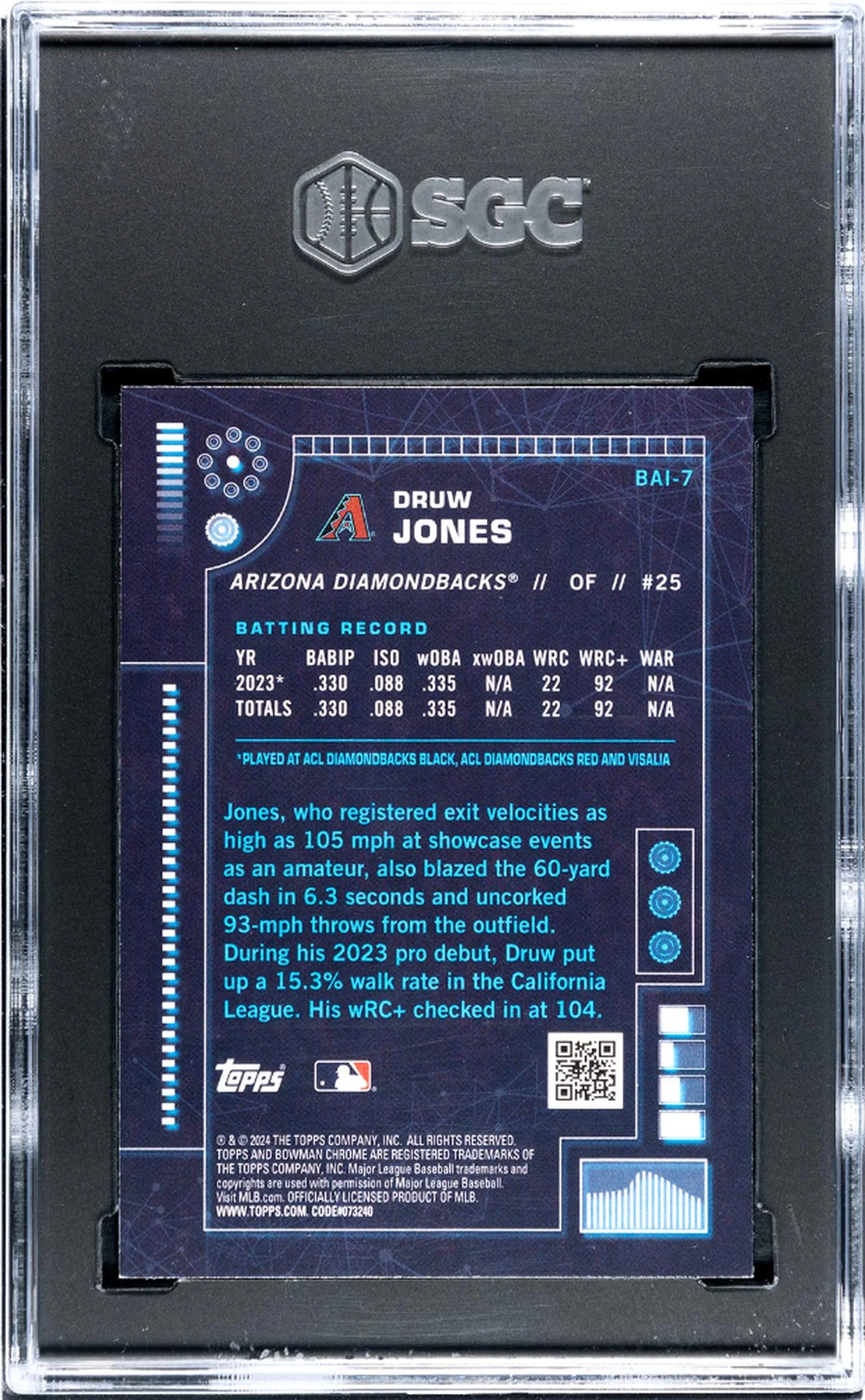 2024 Topps Bowman Bowman A.I. Druw Jones #BAI-7 SGC 10 - Image 2