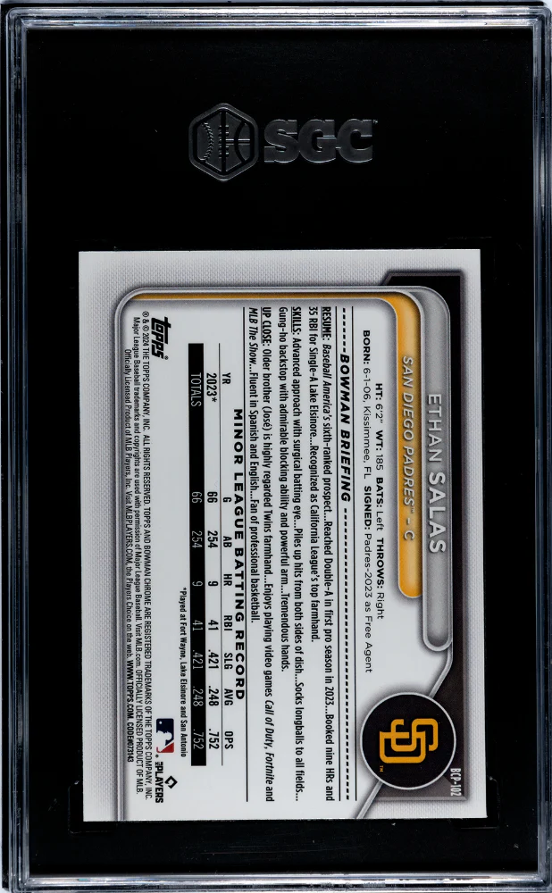 2024 Topps Bowman Chrome Prospect Ethan Salas #BCP-102 SGC 10 - Image 2