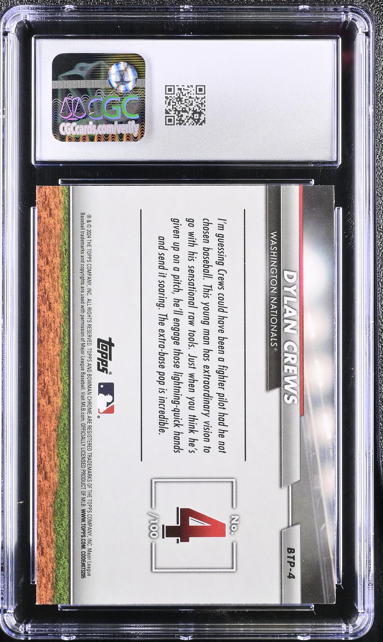 2024 Topps Bowman Scouts Top 100 Dylan Crews #BTP-4 CGC 10 - Image 2