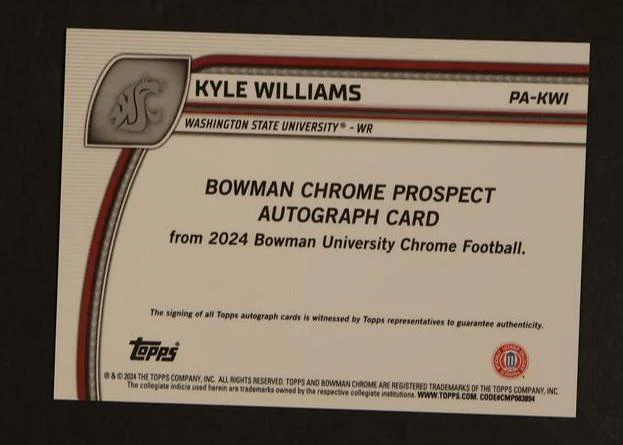 2024 Bowman Chrome #PA-KWI Kyle Williams 1st Green Auto /99 - Image 2