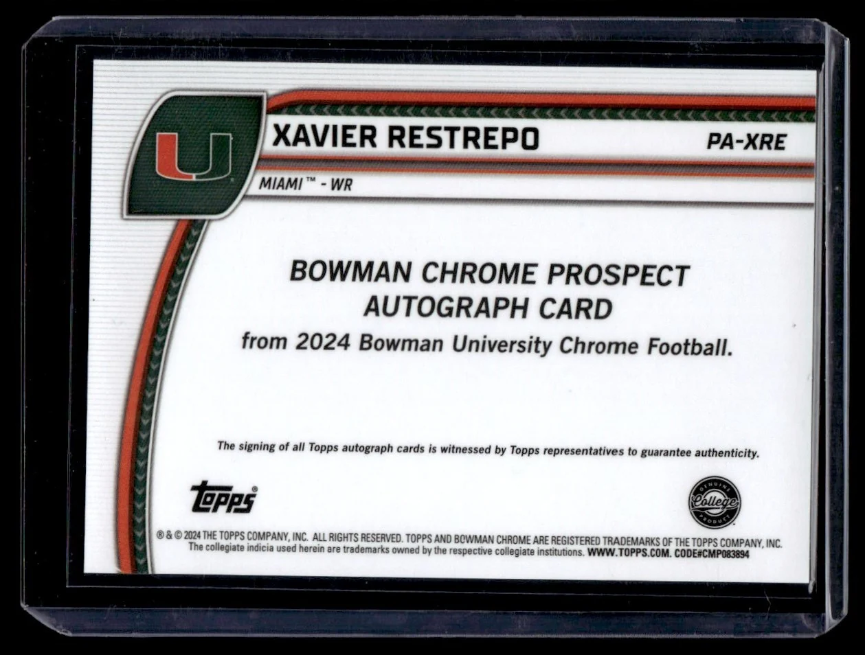 2024 Topps Bowman U Chrome Prospect Auto Xavier Restrepo #PA-XRE Auto - Image 2
