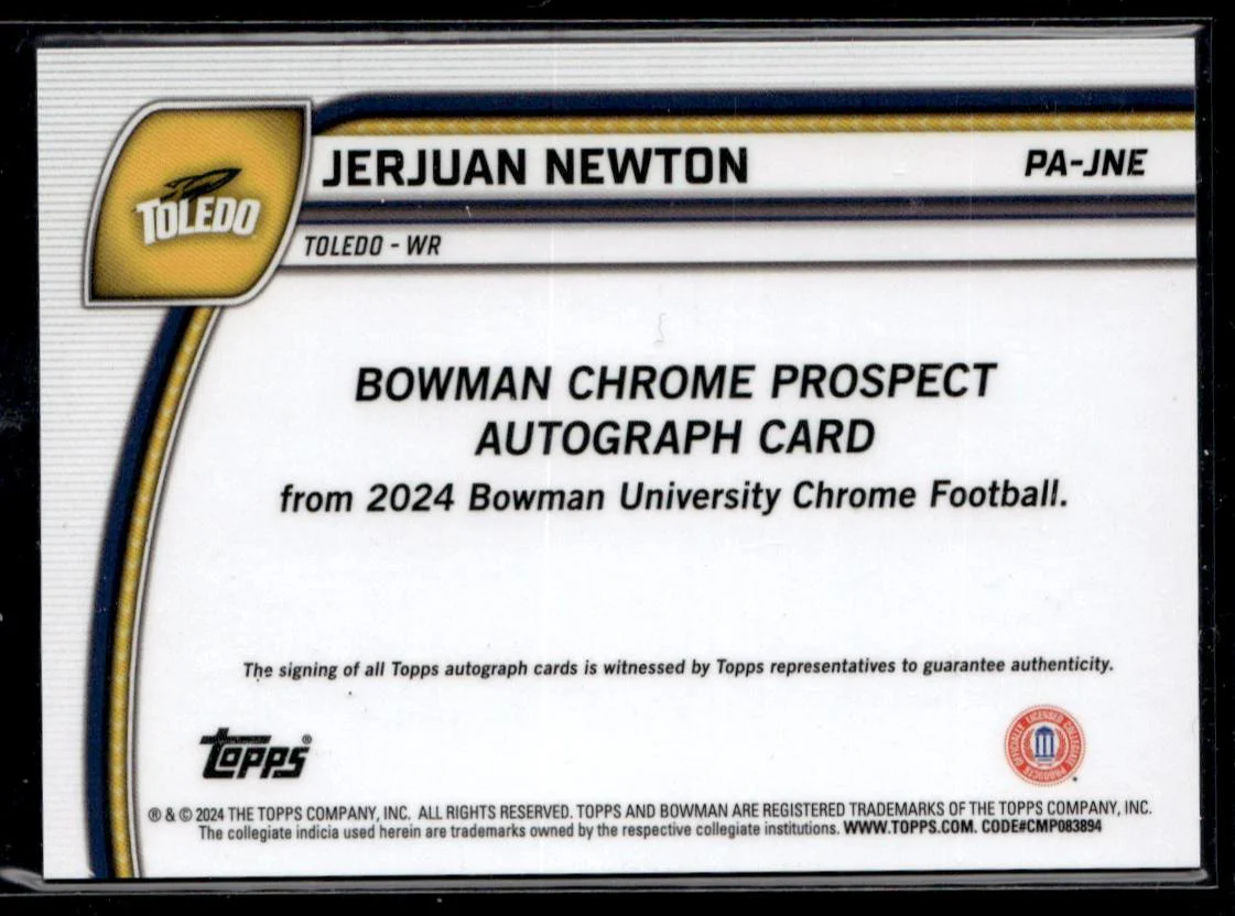 2024 Topps Bowman University Chrome Jerjuan Newton #PA-JNE Auto /10 - Image 2
