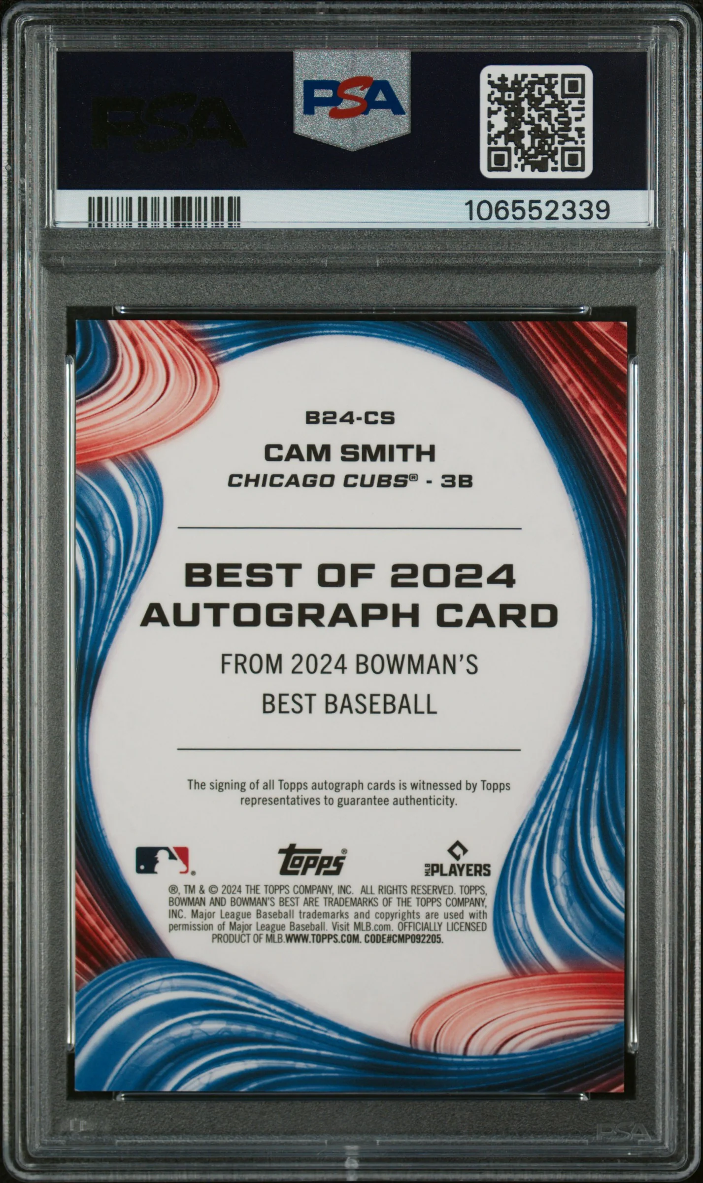 2024 Topps Bowman's Best Orange Xfractor Cam Smith #B24-CS Auto /25 PSA 9 - Image 2