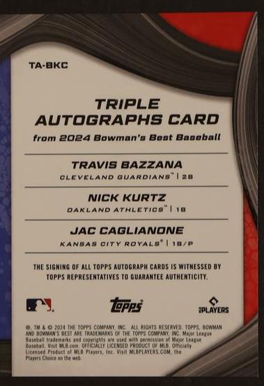 2024 Topps Bowman's Best Triple Autographs Bazzana/Kurtz/Caglianone #TA-BKC Auto - Image 2