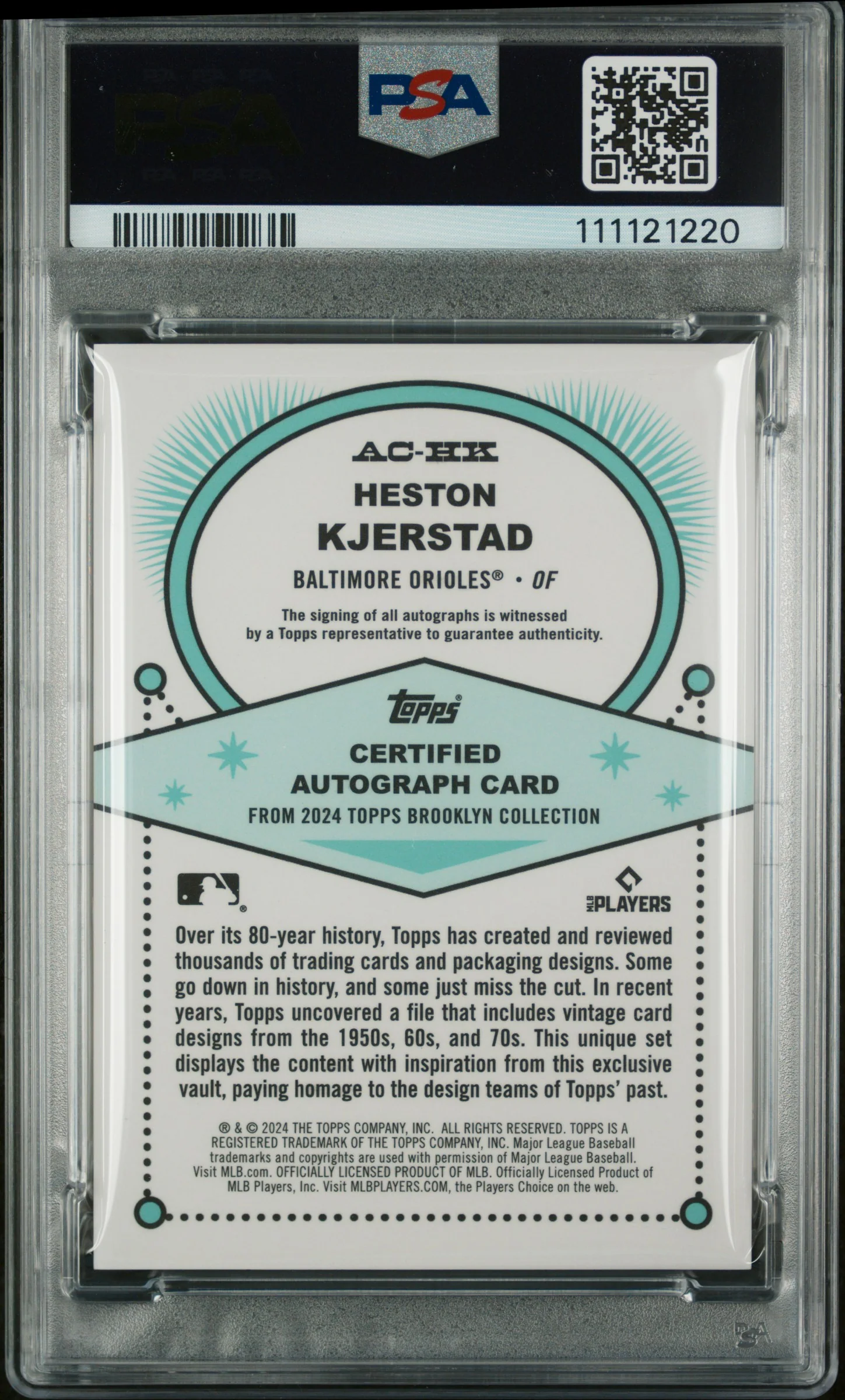 2024 Topps Brooklyn Collection Red Heston Kjerstad #AC-HK RC Auto /5 PSA 10 - Image 2