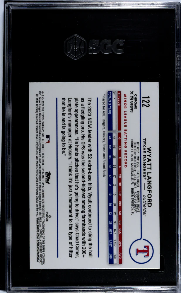 2024 Topps Chrome Wyatt Langford #122 RC SGC 9 - Image 2