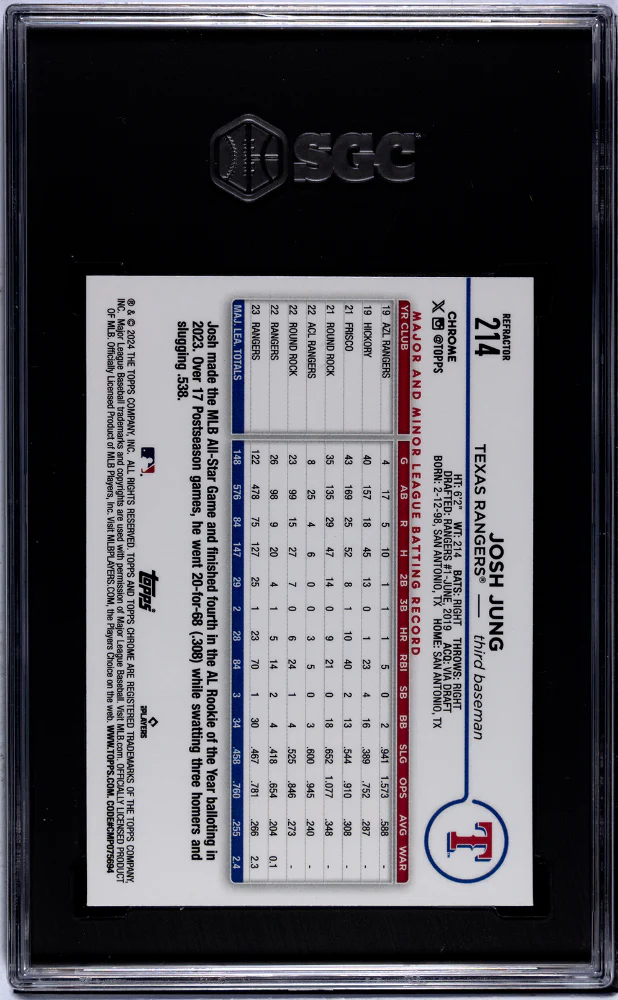 2024 Topps Chrome Refractor Josh Jung #214 SGC 9.5 - Image 2