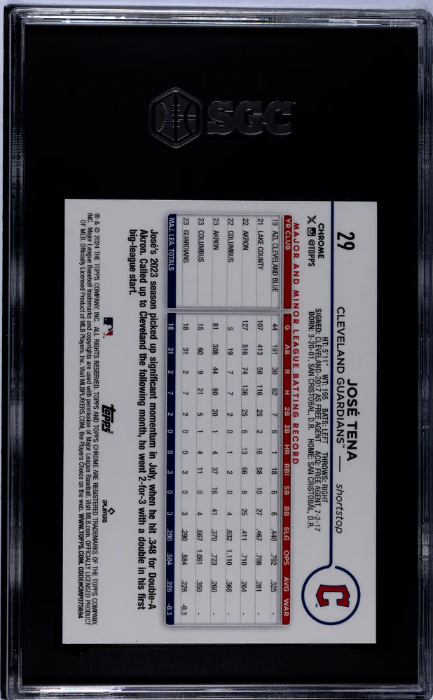 2024 Topps Chrome #29 Jose Tena Magenta Speckle Ref. /350 SGC 10 - Image 2