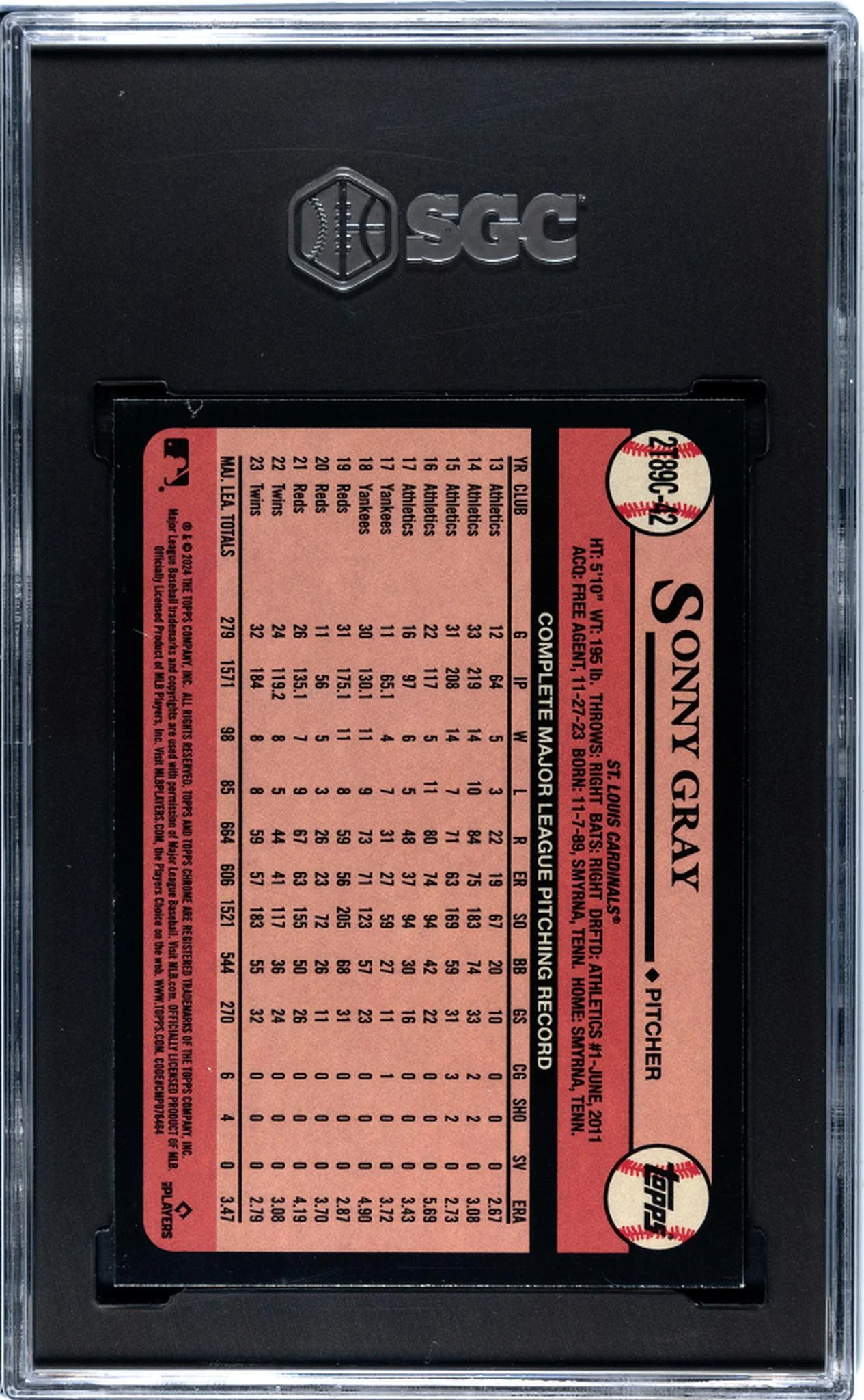 2024 Topps Chrome #2T89C-42 Sonny Gray '89 Design SGC 9.5 - Image 2