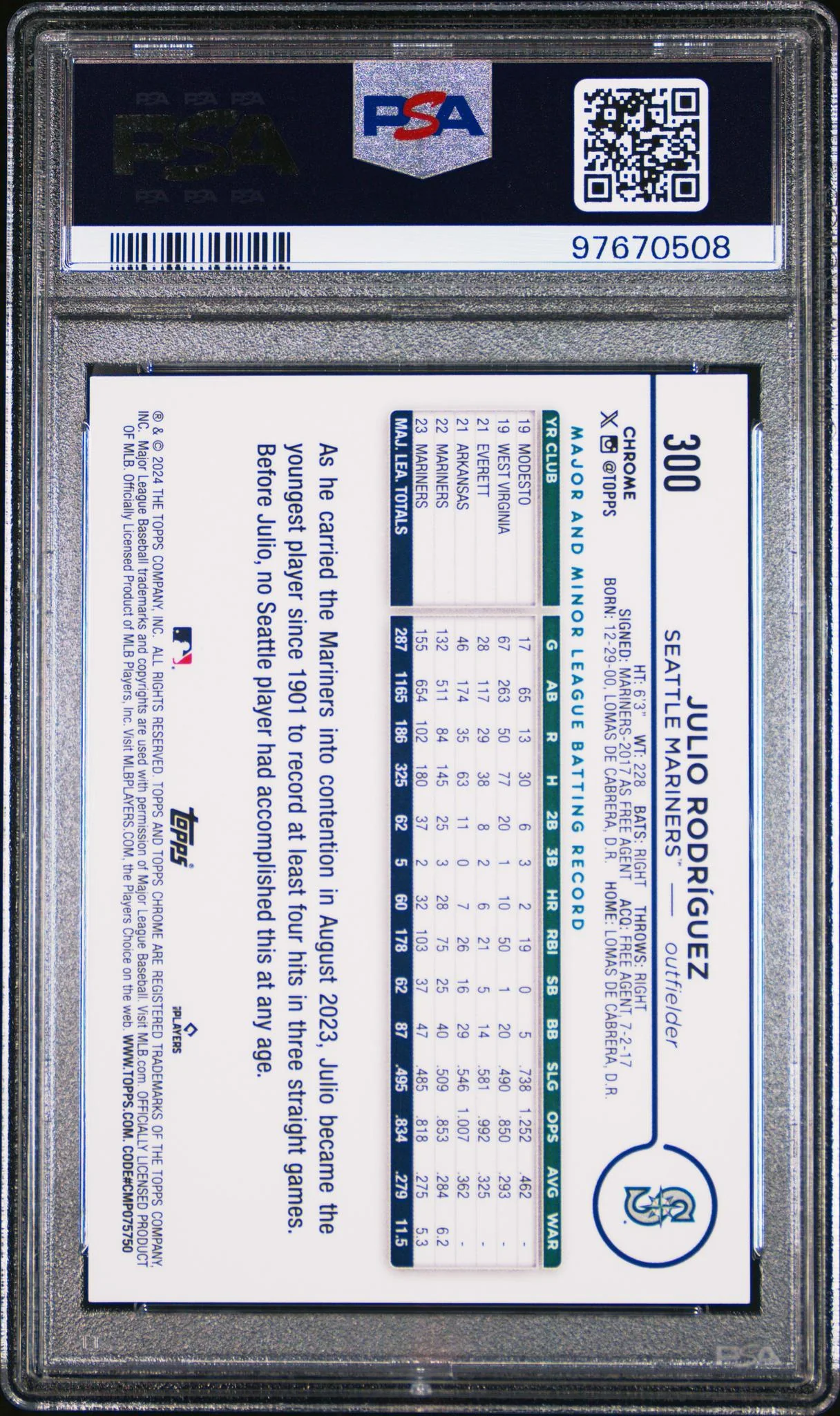 2024 Topps Chrome Variation Julio Rodriguez #300 PSA 9 - Image 2