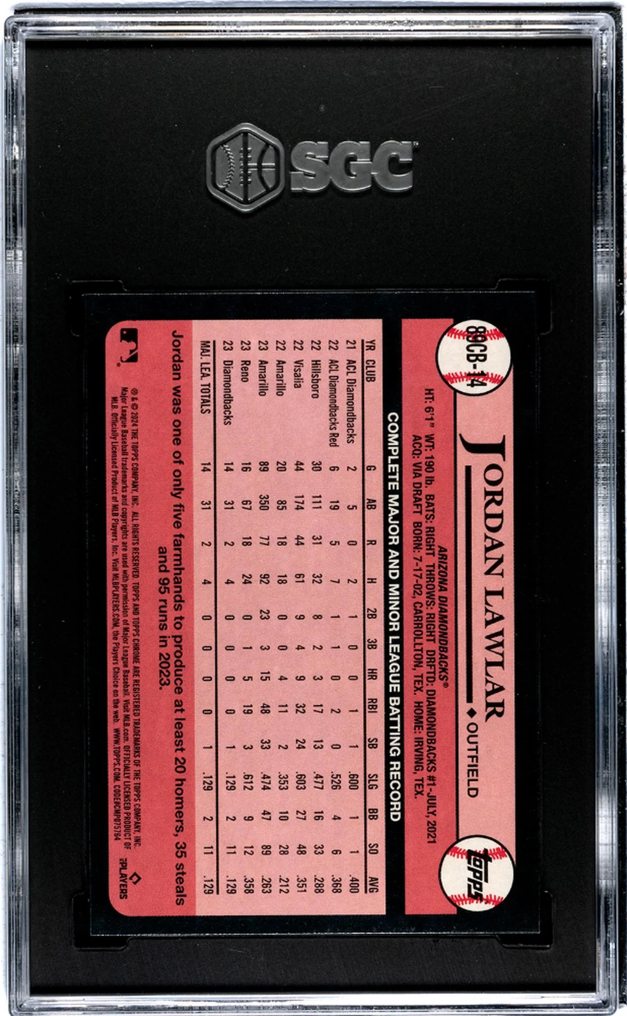 2024 Topps Chrome #89CB-14 Jordan Lawlar '89 Des. SGC 9.5 - Image 2