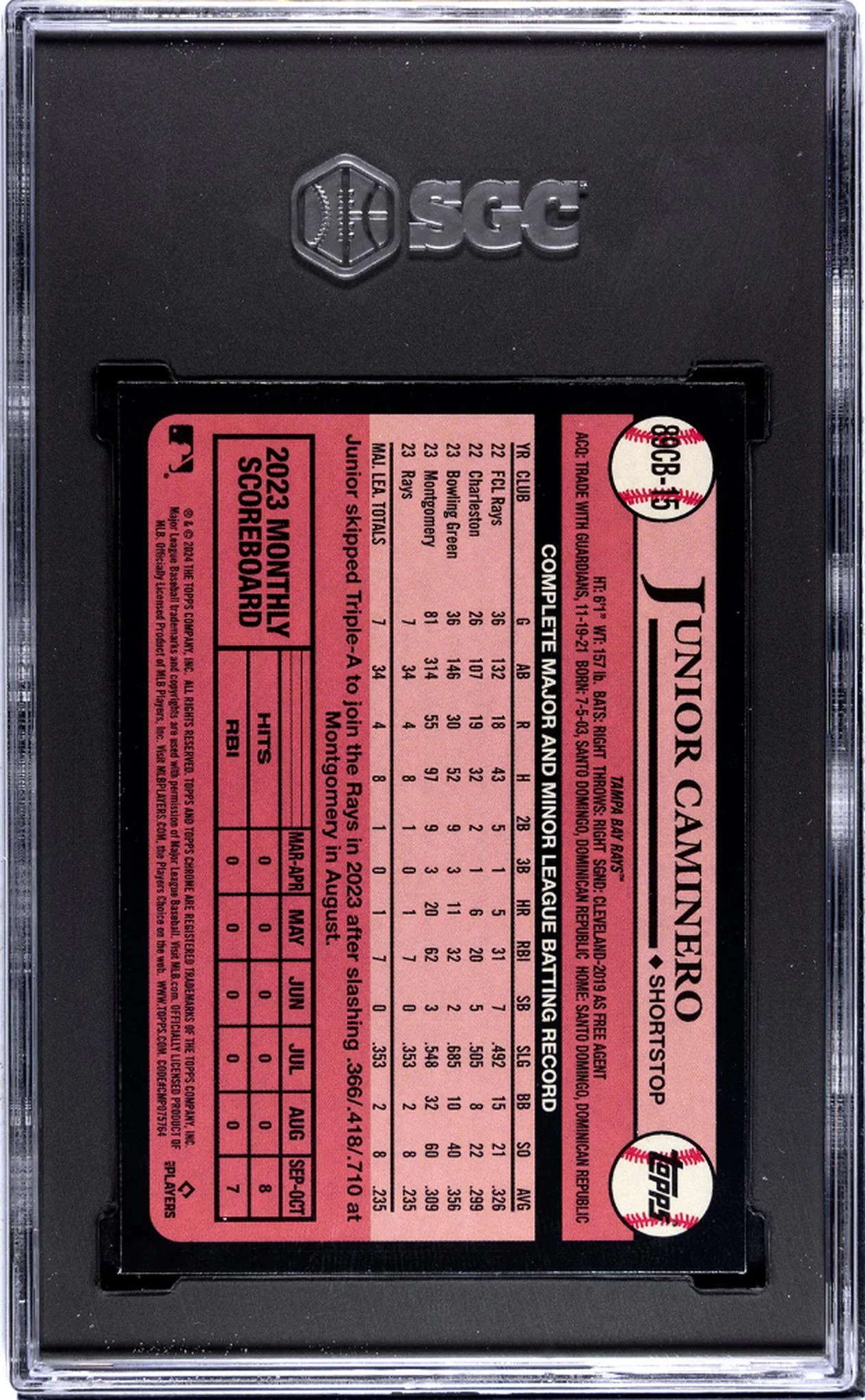 2024 Topps Chrome '89 Topps Junior Caminero #89CB-15 RC SGC 9 - Image 2