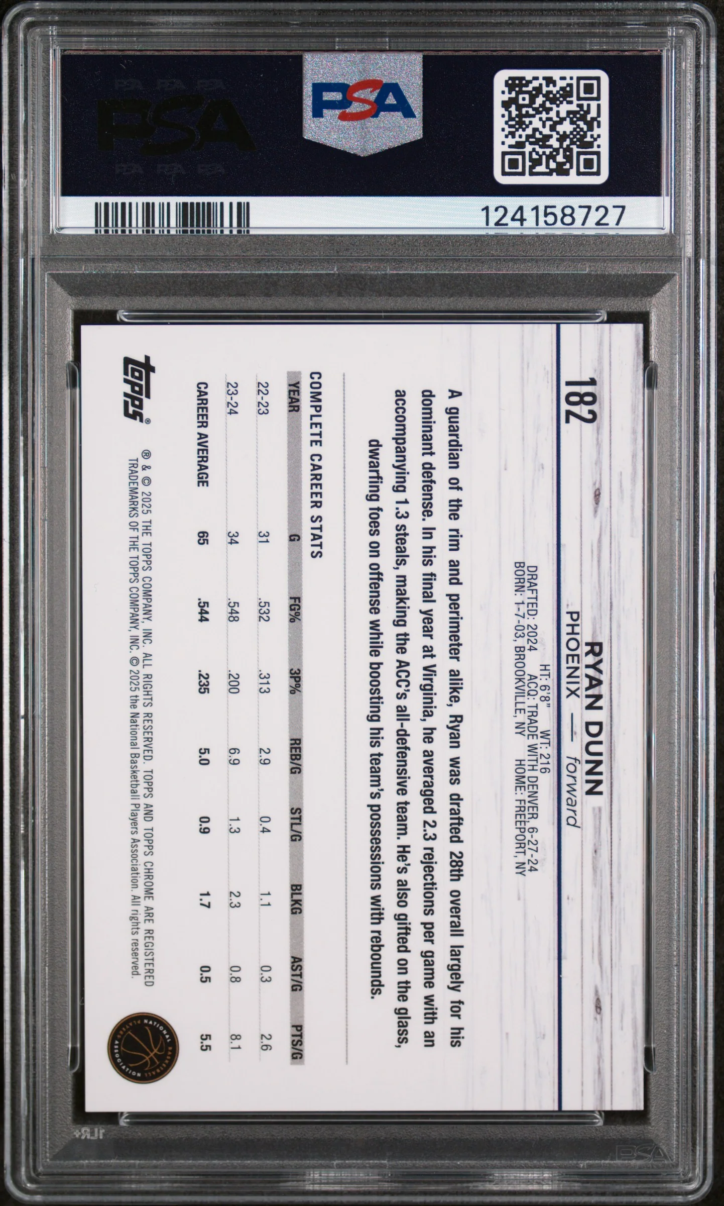 2024 Topps Chrome Black Refractor Ryan Dunn #182 /10 PSA 9 - Image 2