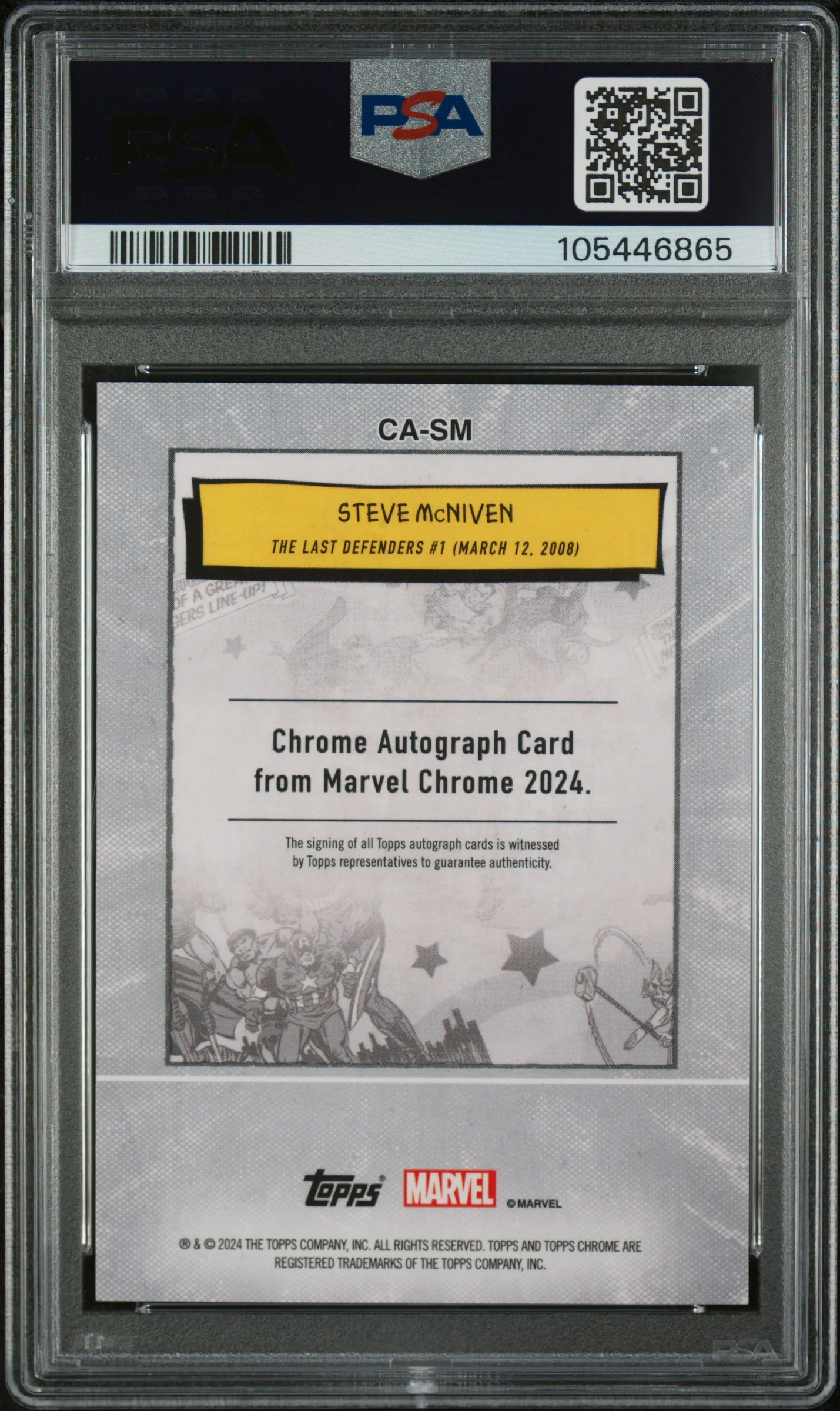 2024 Topps Chrome #CA-SM Steve McNiven Comic Book Artist Auto /50 Auto PSA 9 - Image 2