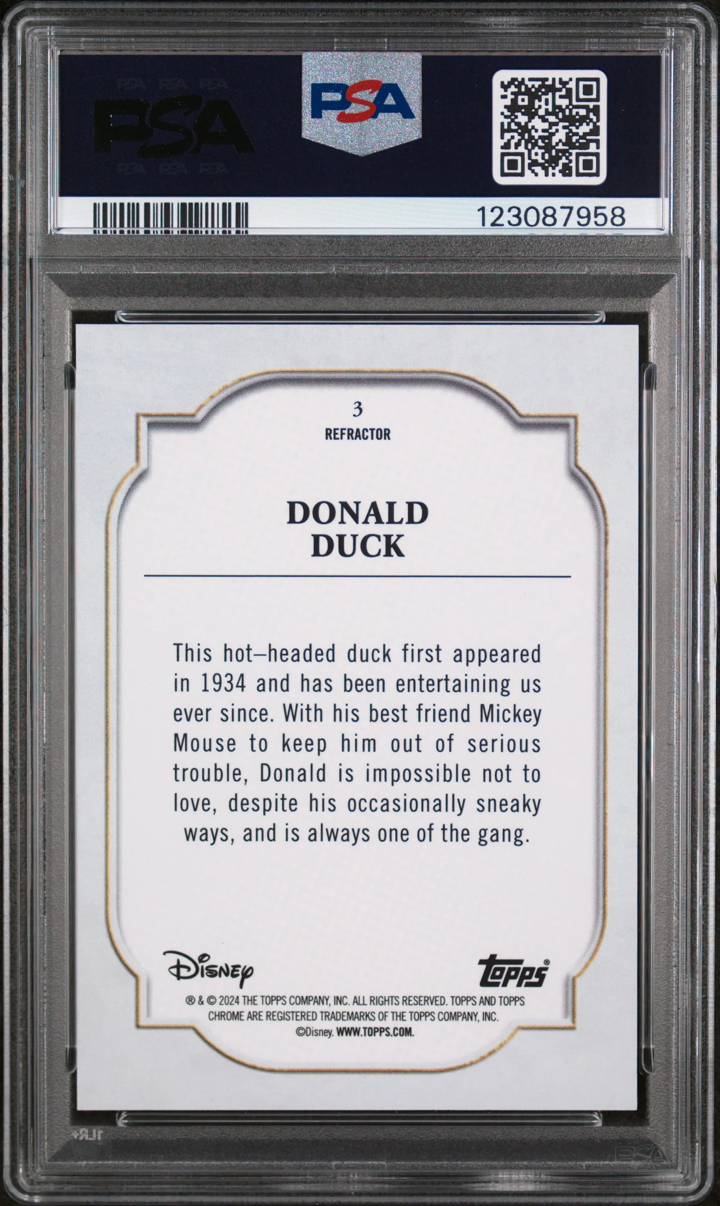 2024 Topps Chrome Disney Refractor Donald Duck #3 PSA 9 - Image 2
