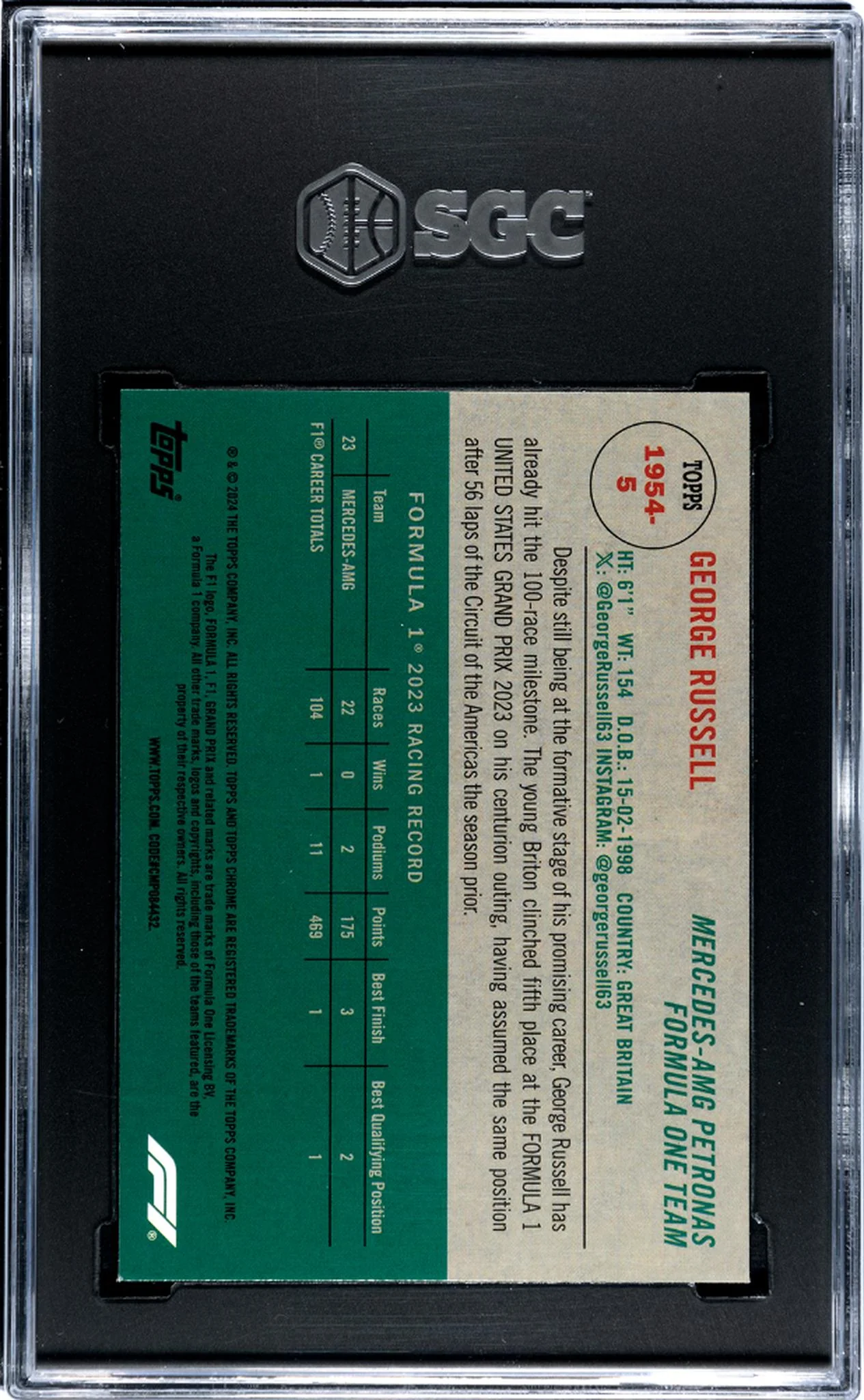 2024 Topps Chrome F1 '54 Topps George Russell #1954-5 SGC 9 - Image 2