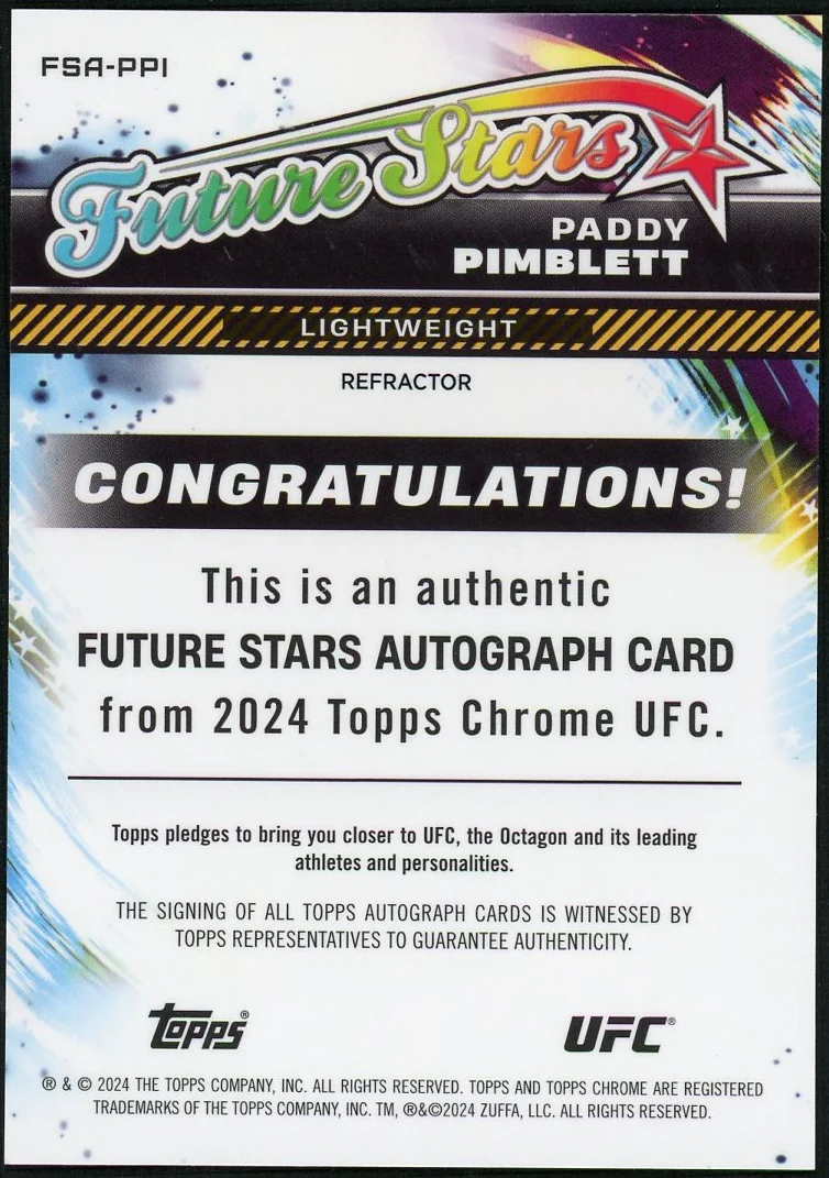 2024 Topps Chrome FSA-PPI Paddy Pimblett Future Stars Refractor /150 Auto - Image 2
