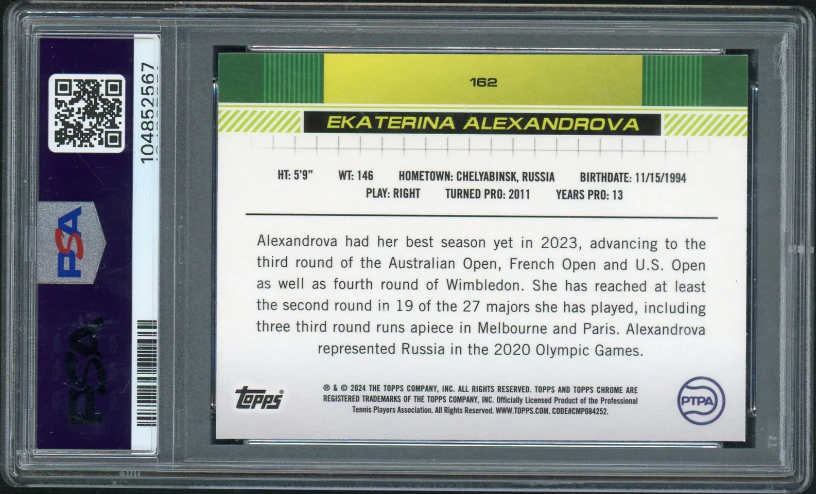 2024 Topps Chrome Gold Refractor Ekaterina Alexandrova #162 /50 PSA 10 - Image 2