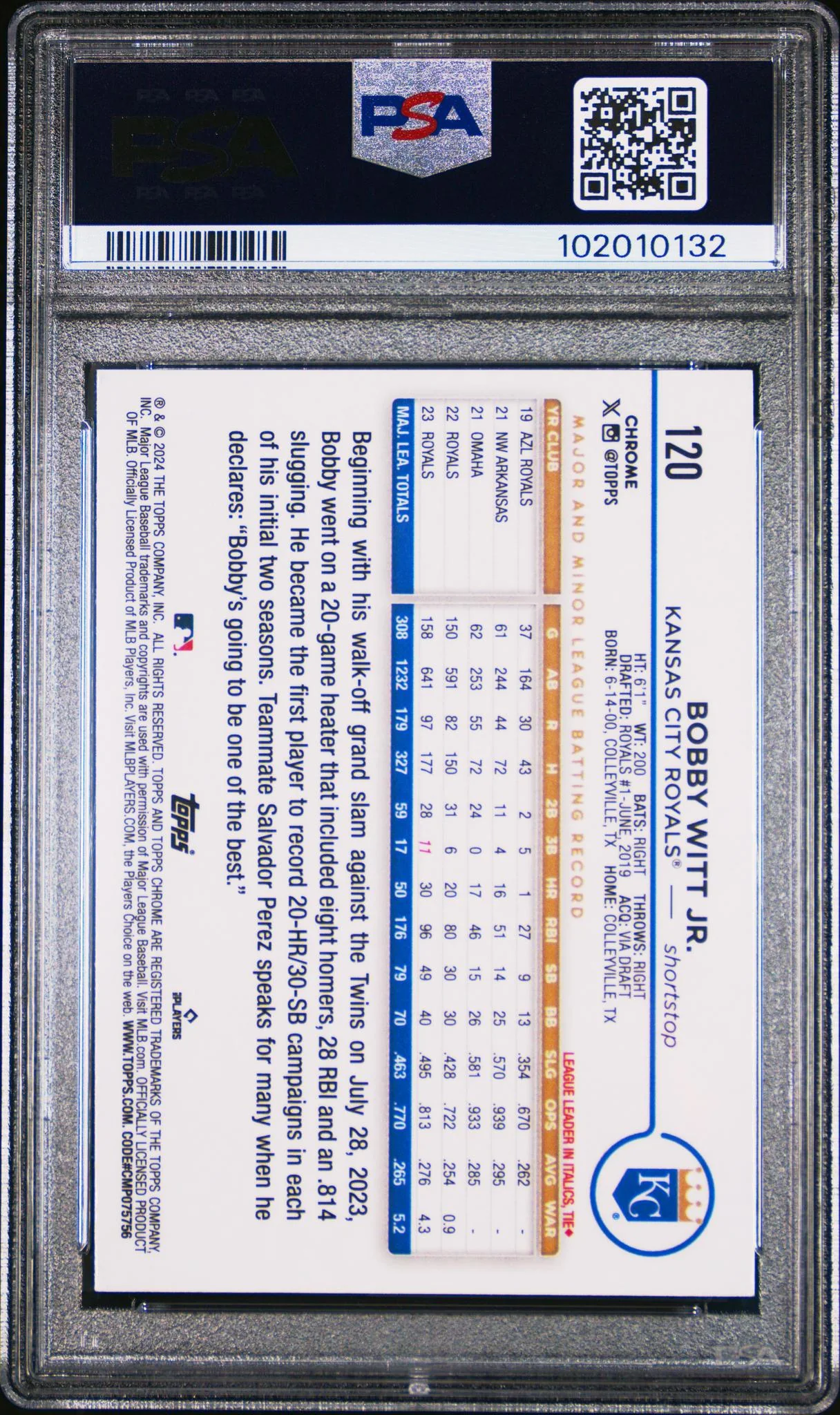 2024 Topps Chrome Lightboard Logo Bobby Witt Jr. #120 PSA 10 - Image 2