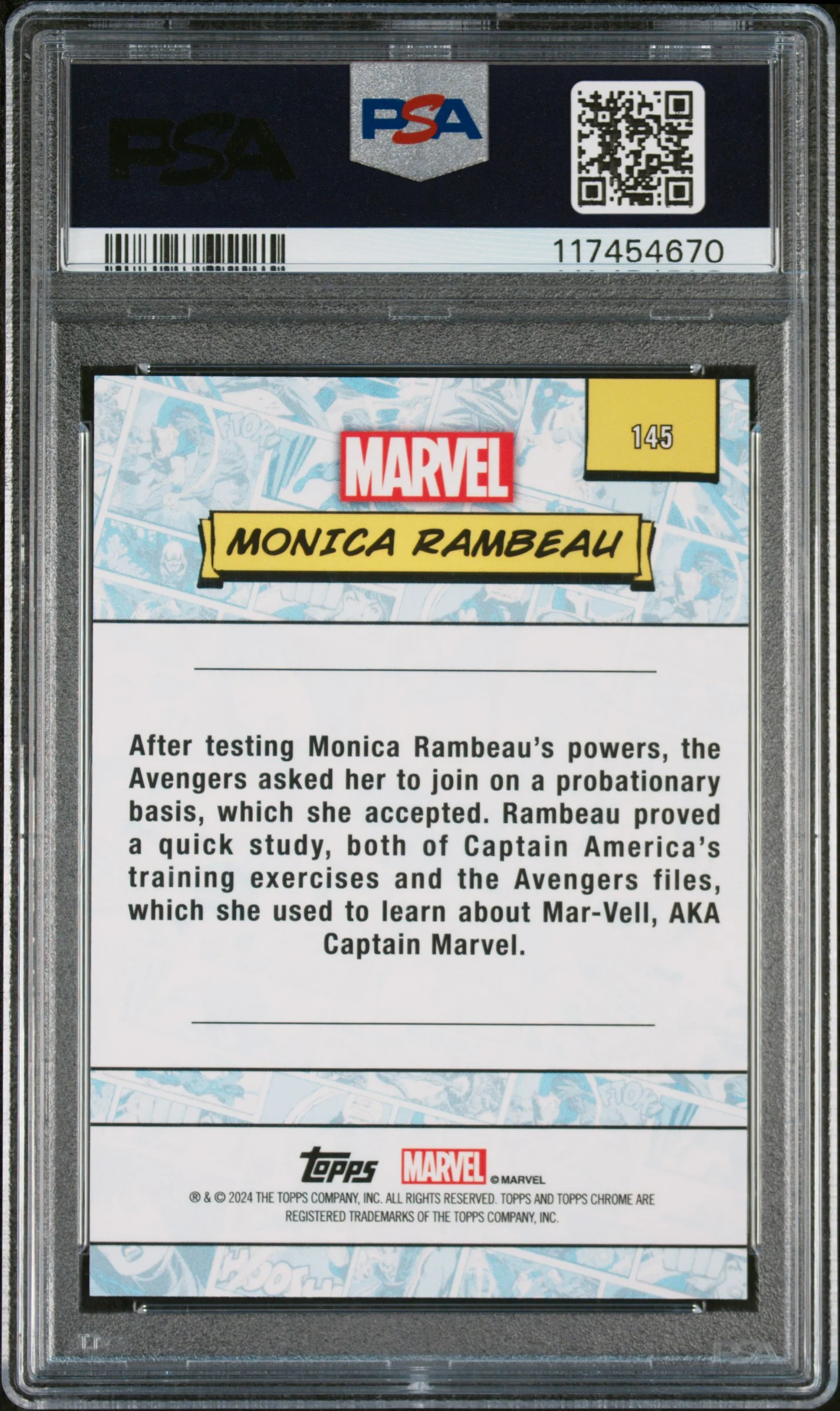 2024 Topps Chrome Marvel Gold Refractor Monica Rambeau #145 /50 PSA 9 - Image 2