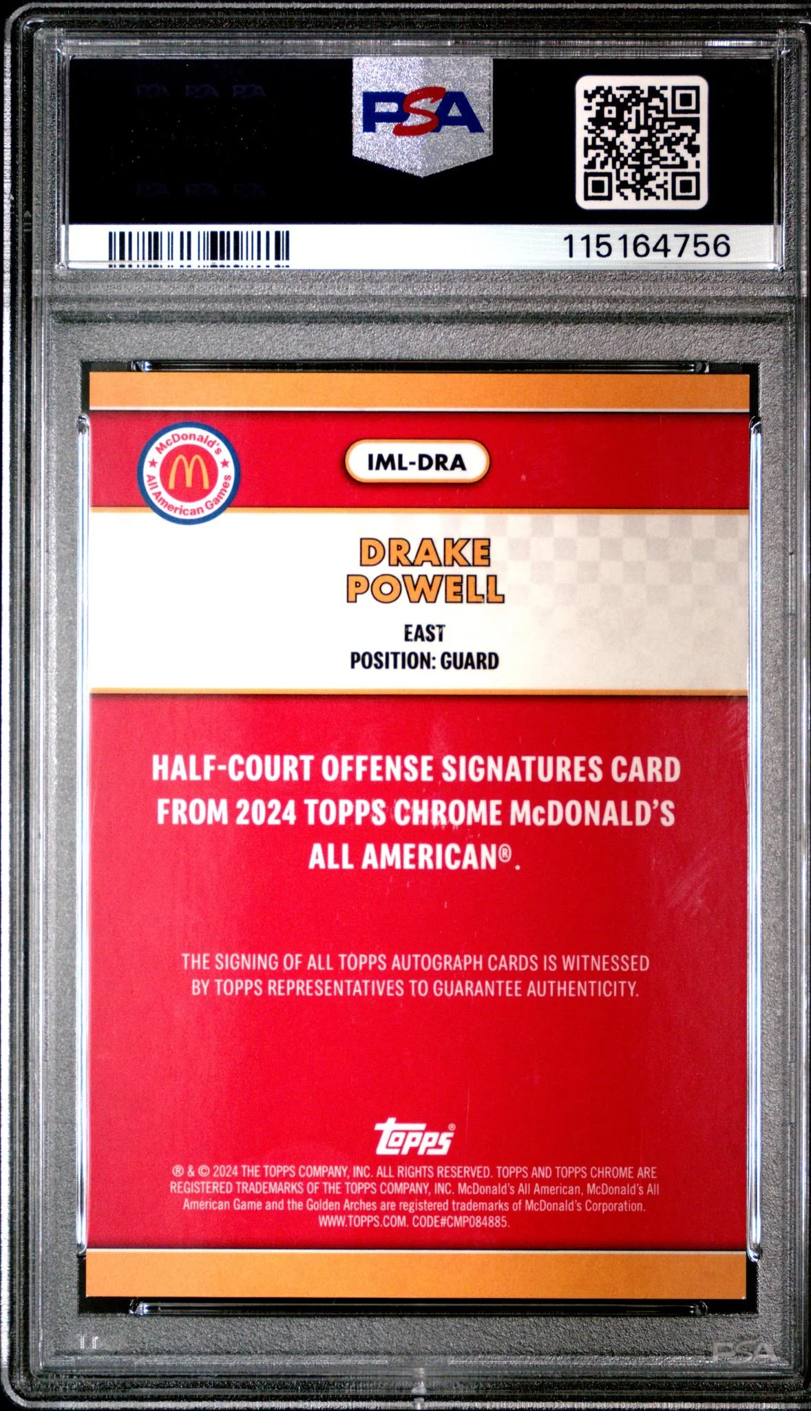 2024 Topps Chrome Mcdonald's All American All American Autographs Blue Raywave Drake Powell #DRA PSA 9 - Image 2