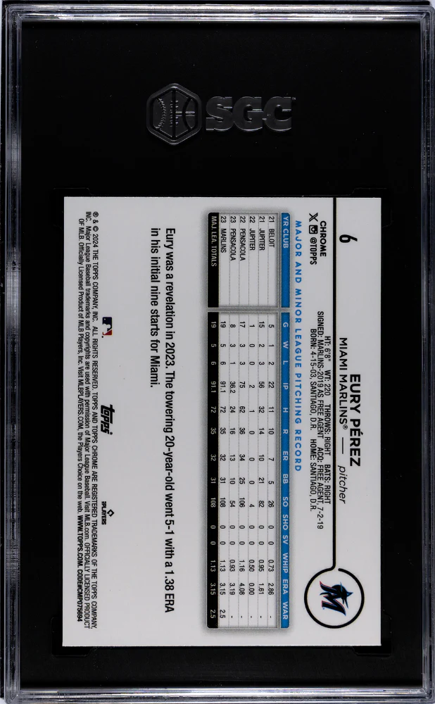 2024 Topps Chrome Prism Refractor Eury Perez #6 SGC 9.5 - Image 2