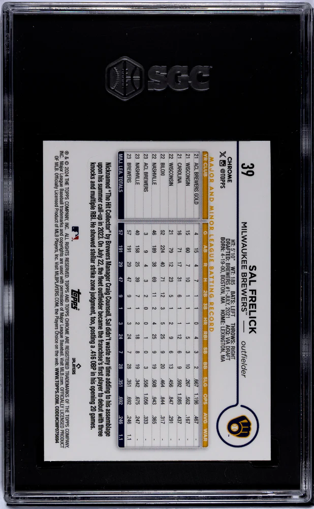 2024 Topps Chrome Sal Frelick #39 RC SGC 10 - Image 2