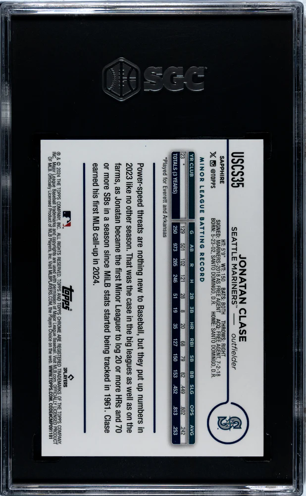 2024 Topps Chrome Sapphire Orange Jonatan Clase #USCS35 RC /25 SGC 10 - Image 2