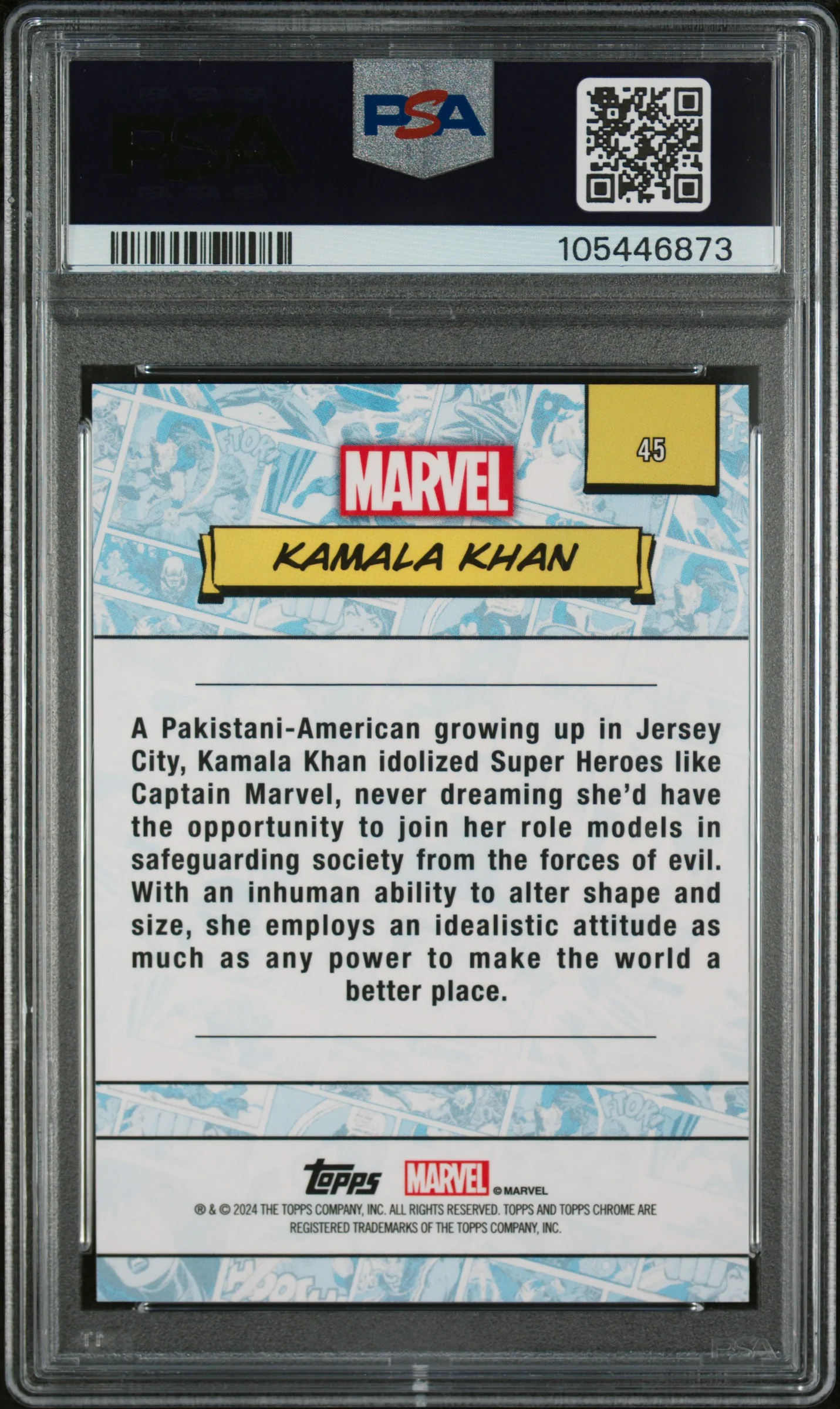 2024 Topps Chrome Sapphire Purple Kamala Khan #45 /10 PSA 10 - Image 2