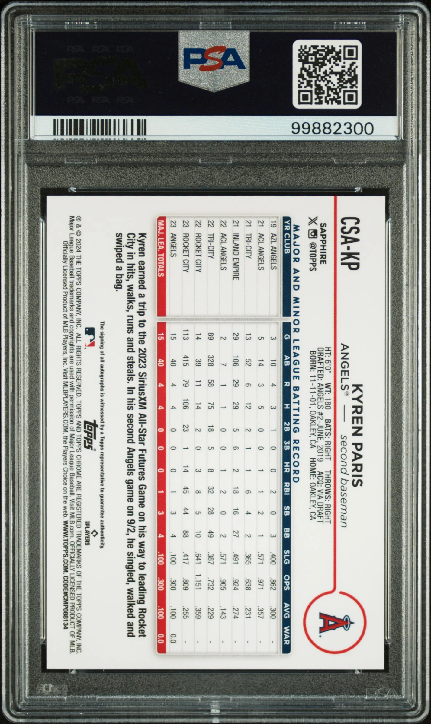 2024 Topps Chrome Sapphire Red Kyren Paris #CSA-KP RC Auto /5 PSA 10 - Image 2