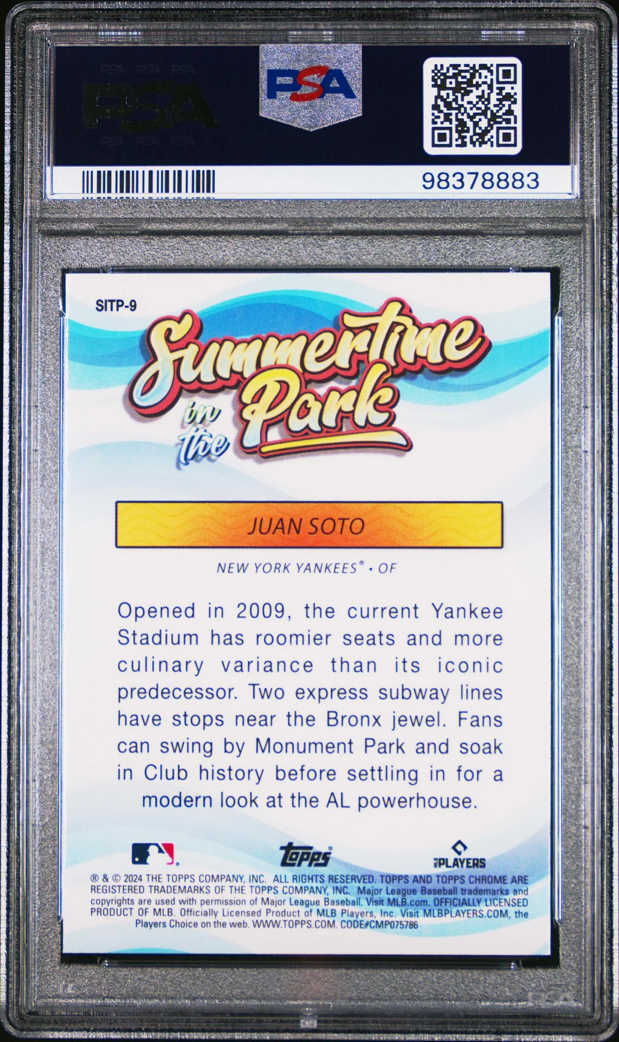 2024 Topps Chrome Summertime In the Park Juan Soto #SITP9 PSA 10 - Image 2
