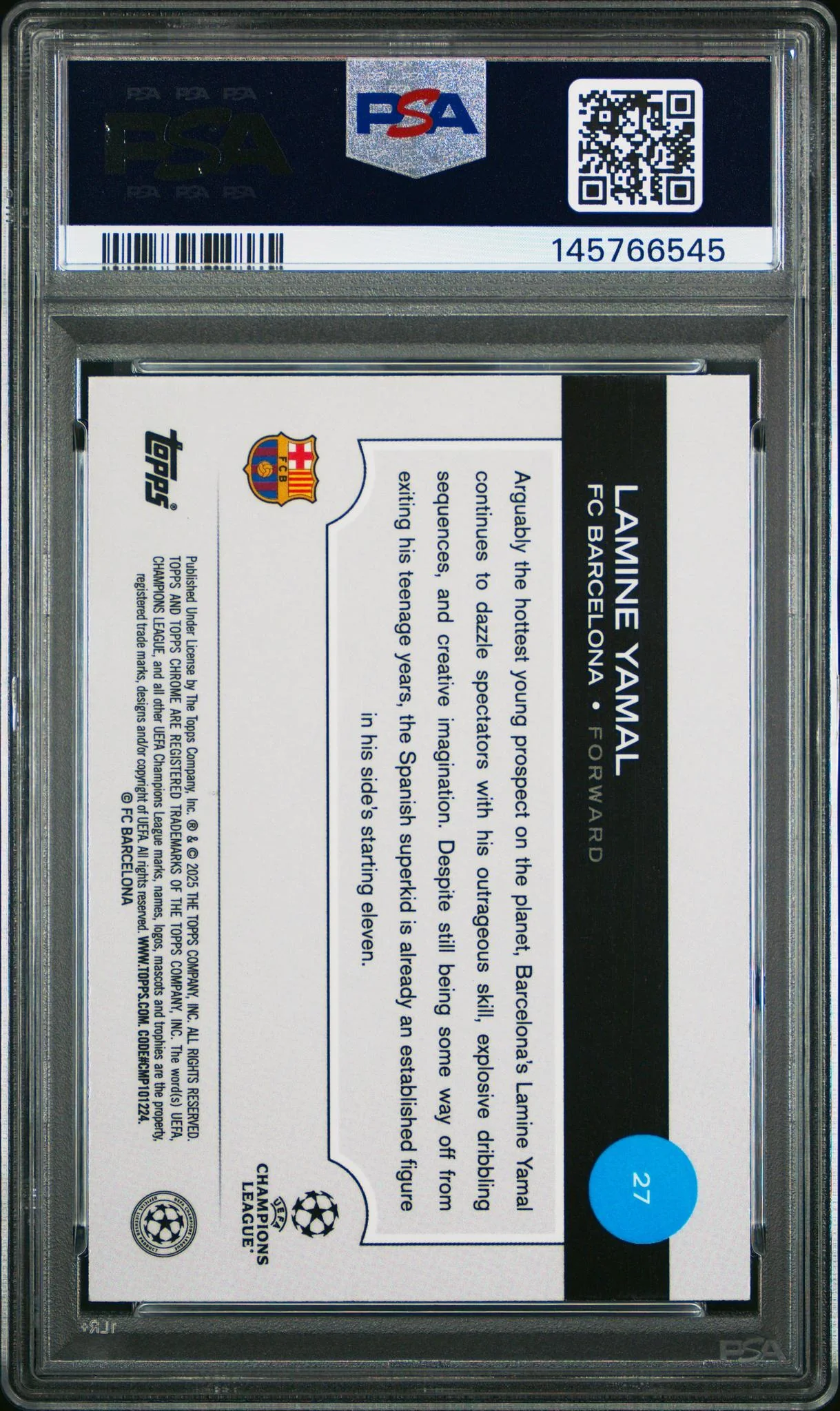 2024 Topps Chrome UEFA Cc Lamine Yamal #27 PSA 10 - Image 2