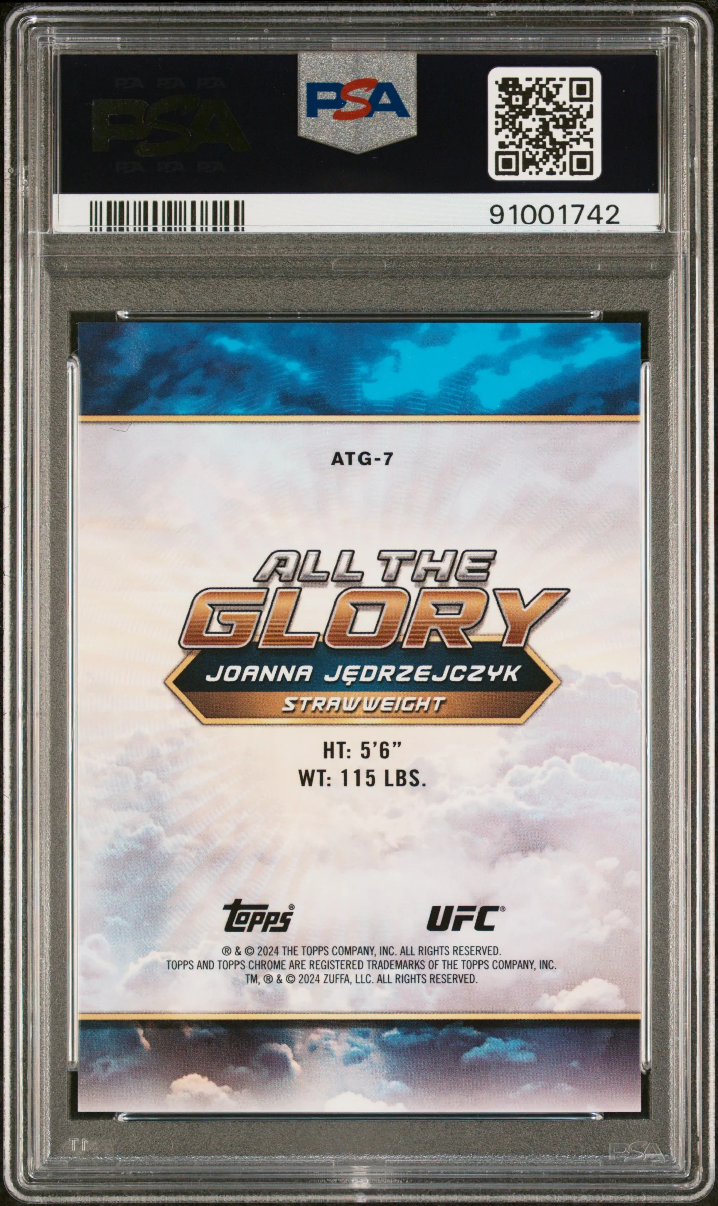 2024 Topps Chrome All the Glory Joanna Jedrzejczyk #ATG7 PSA 10 - Image 2