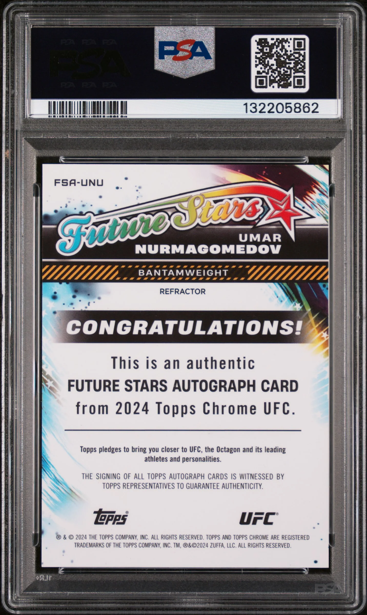 2024 Topps Chrome UFC Future Stars Autographs Future Stars Au-Refractor Umar Nurmagomedov #FSAUNU /150 PSA 9 - Image 2