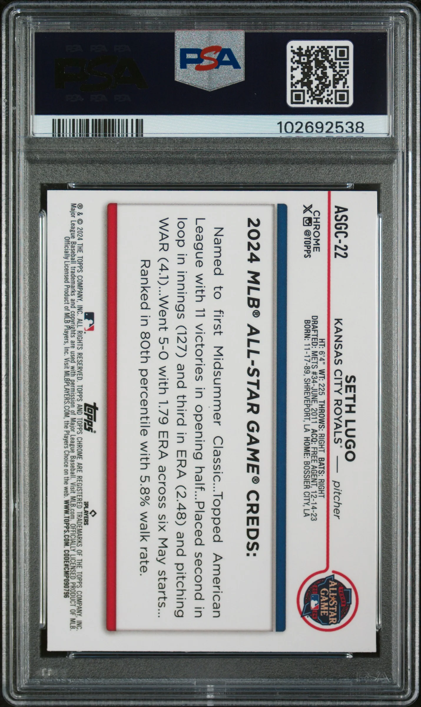 2024 Topps Chrome Update Gold Refractor Seth Lugo #ASGC-22 /50 PSA 10 - Image 2